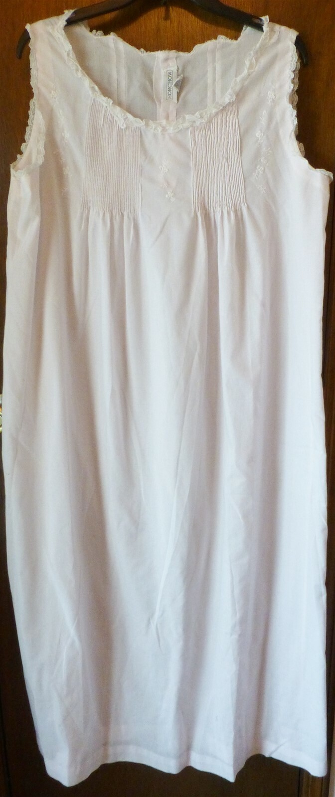 VTG HORCHOW Pink Sleeveless Long Nightgown Women L EUC Lace Embroidery Tucks