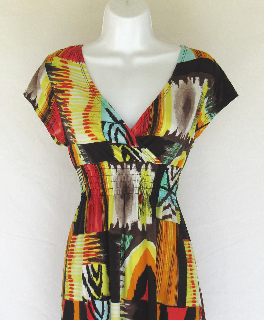 VINTAGE 1980s 90s MOD COLOR BLOCK SUN DRESS POLY SPANDEX