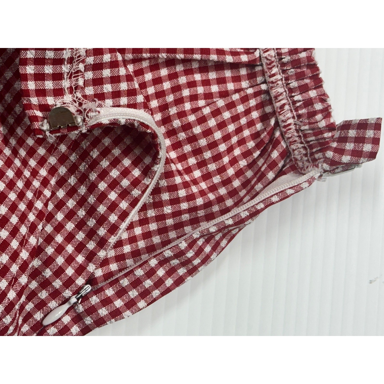 VTG Teddi Pants Red Gingham Check Flower Embroidery High Waist Side Zip 12 Women