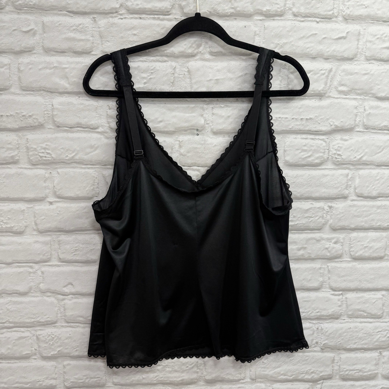 Vtg Montgomery Ward Nylon Black Wimsigoth Lace Cami Slip Top Lingerie 3X Boudoir