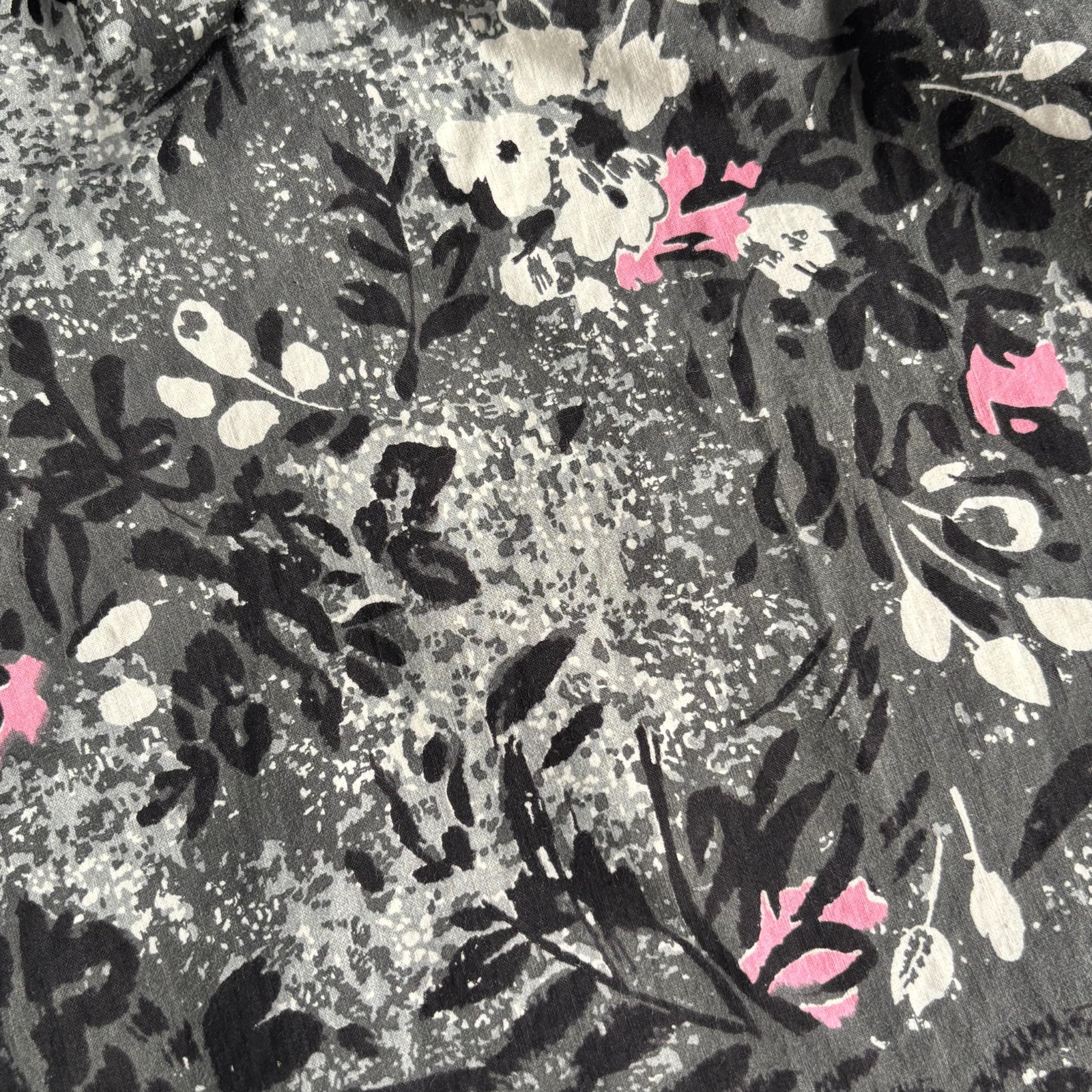 Vintage 1950s Pink Black Gray Abstract Print Fit & Flare Cotton Dress M/L