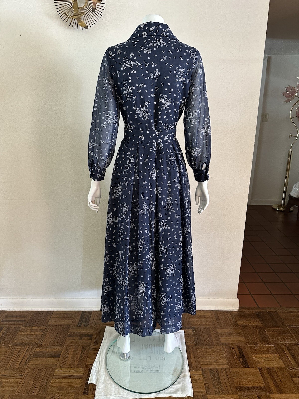 1970s Avalon Classics Dagger Collar Maxi Dress Boho Prairie Lace Daisy Print VTG
