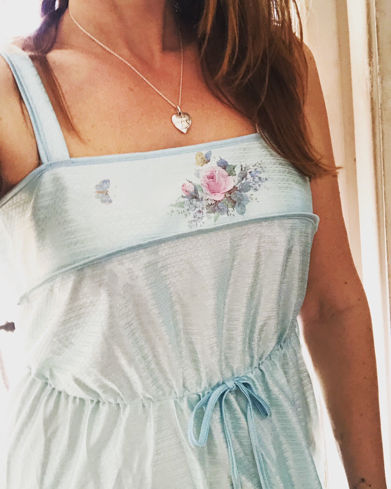 Nightie Nightgown L Vtg 70s 80s KEYNOTE UK Blue FLORAL BUTTERFLY HONEYMOON MAXI