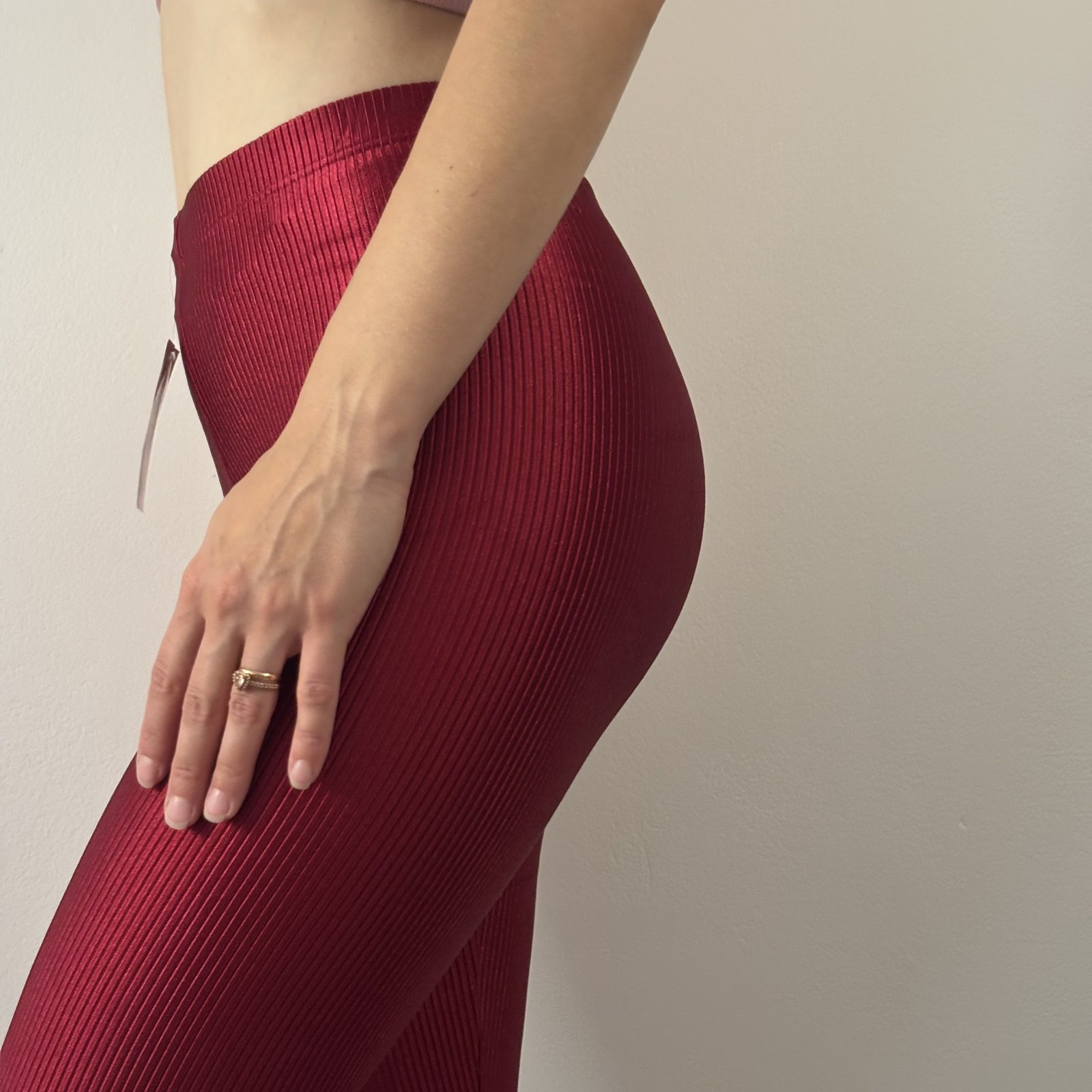 Candy Jay Burgundy Ribbed Leggings 80s-90s / Glossy Retro Activewear / Size S