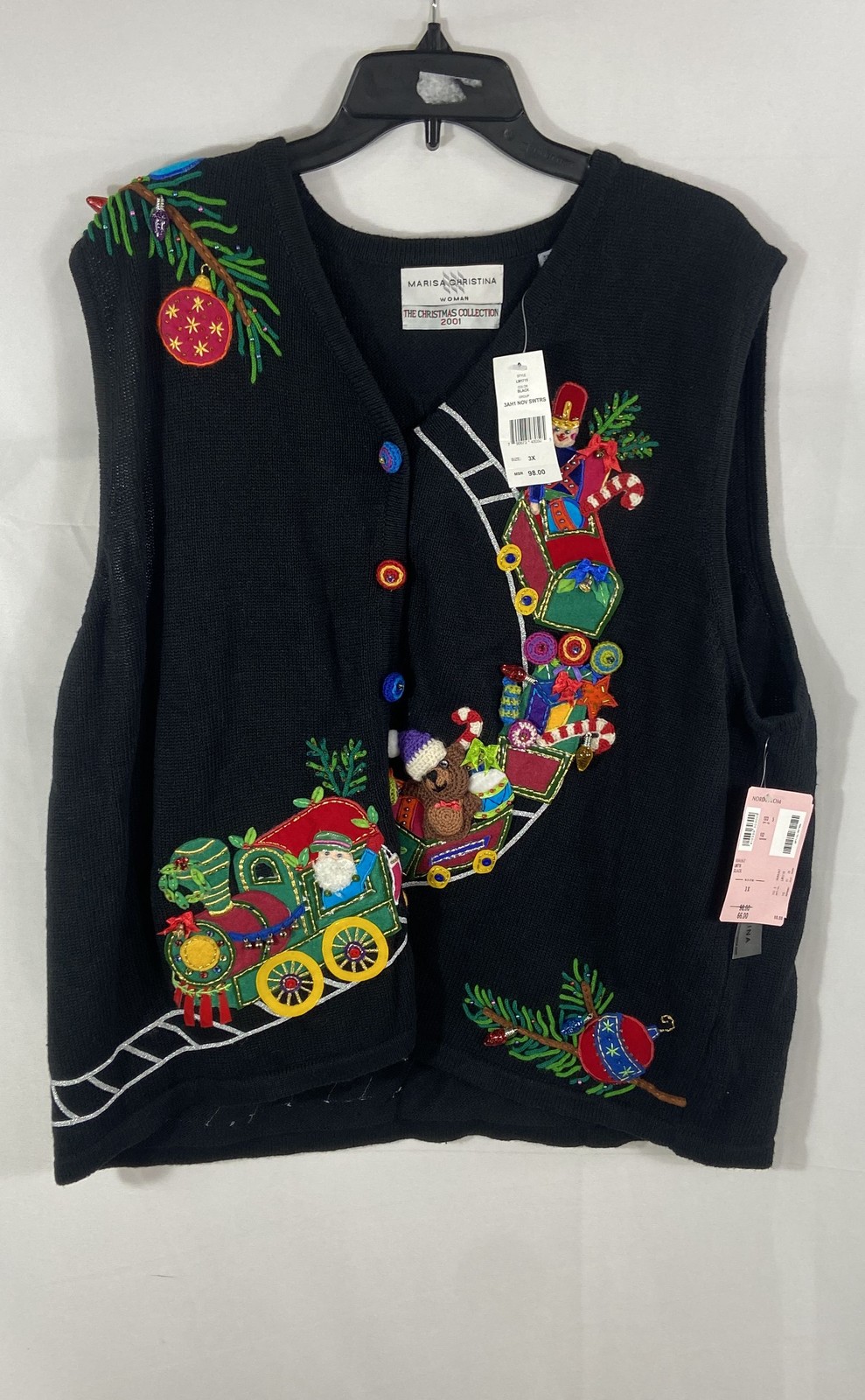 Vintage Y2K Marisa Christina Women’s Black Christmas Train Sweater Vest NWT 3X