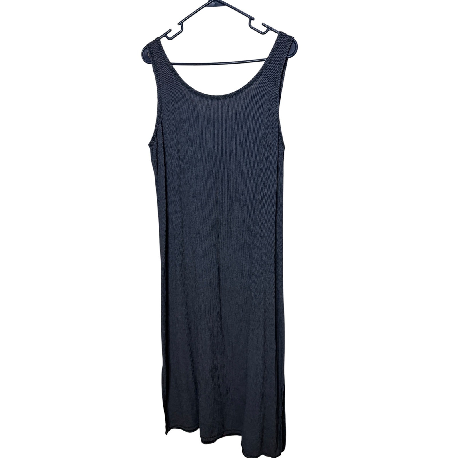 Vintage Nina Piccalino Grey/Black Crinkle Maxi Dress Scoop Neck Size 10 USA