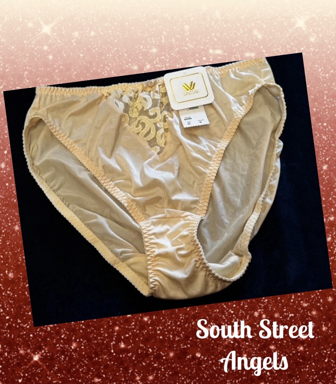 VINTAGE WACOAL 84299 SHIMMERY PALE APRICOT ARABESQUE HI-CUT BRIEF PANTIES XL