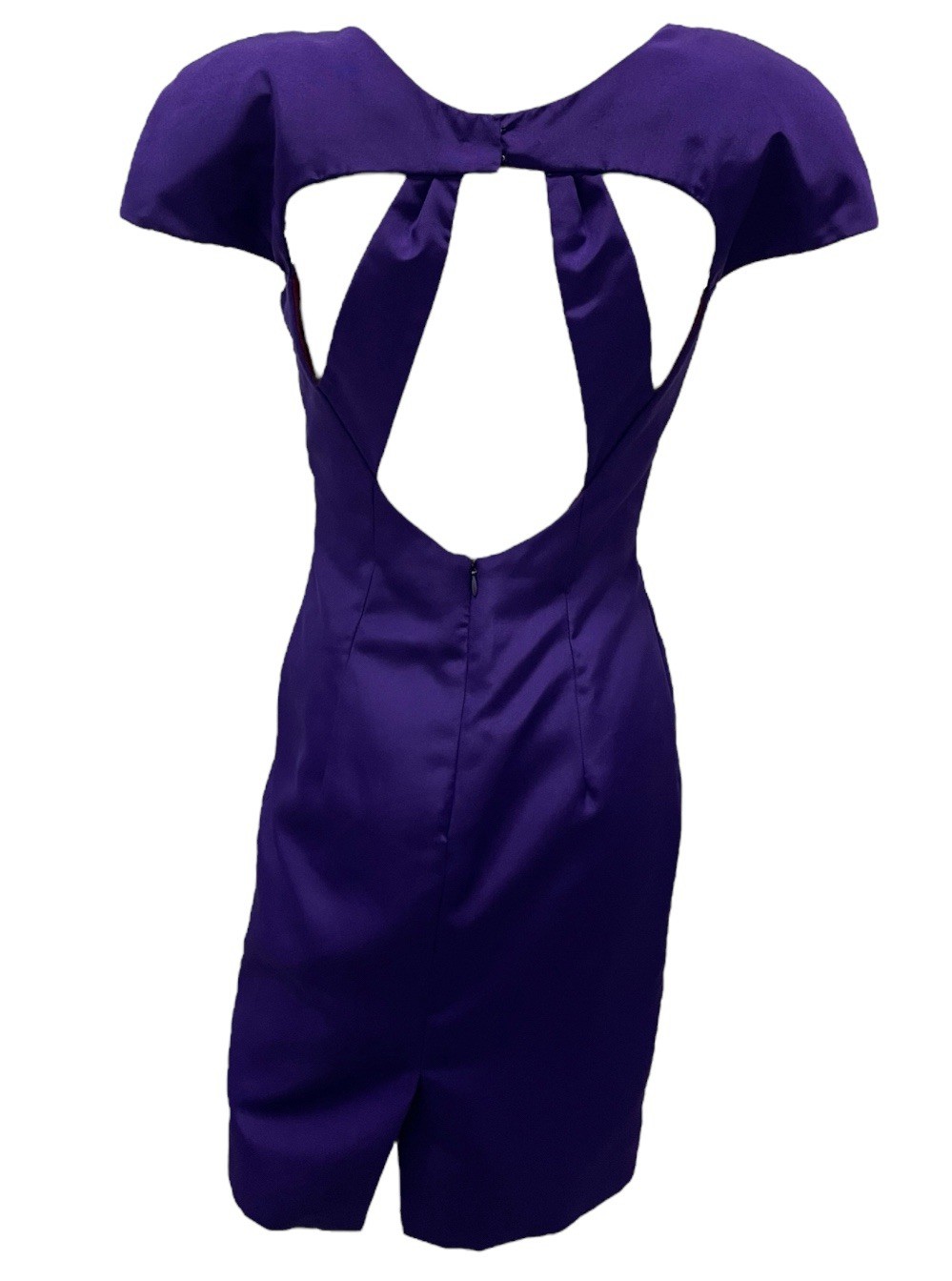 VTG 80s Francais by Huey Waltzer Purple Back Cutout Power Shoulder Dress US 4