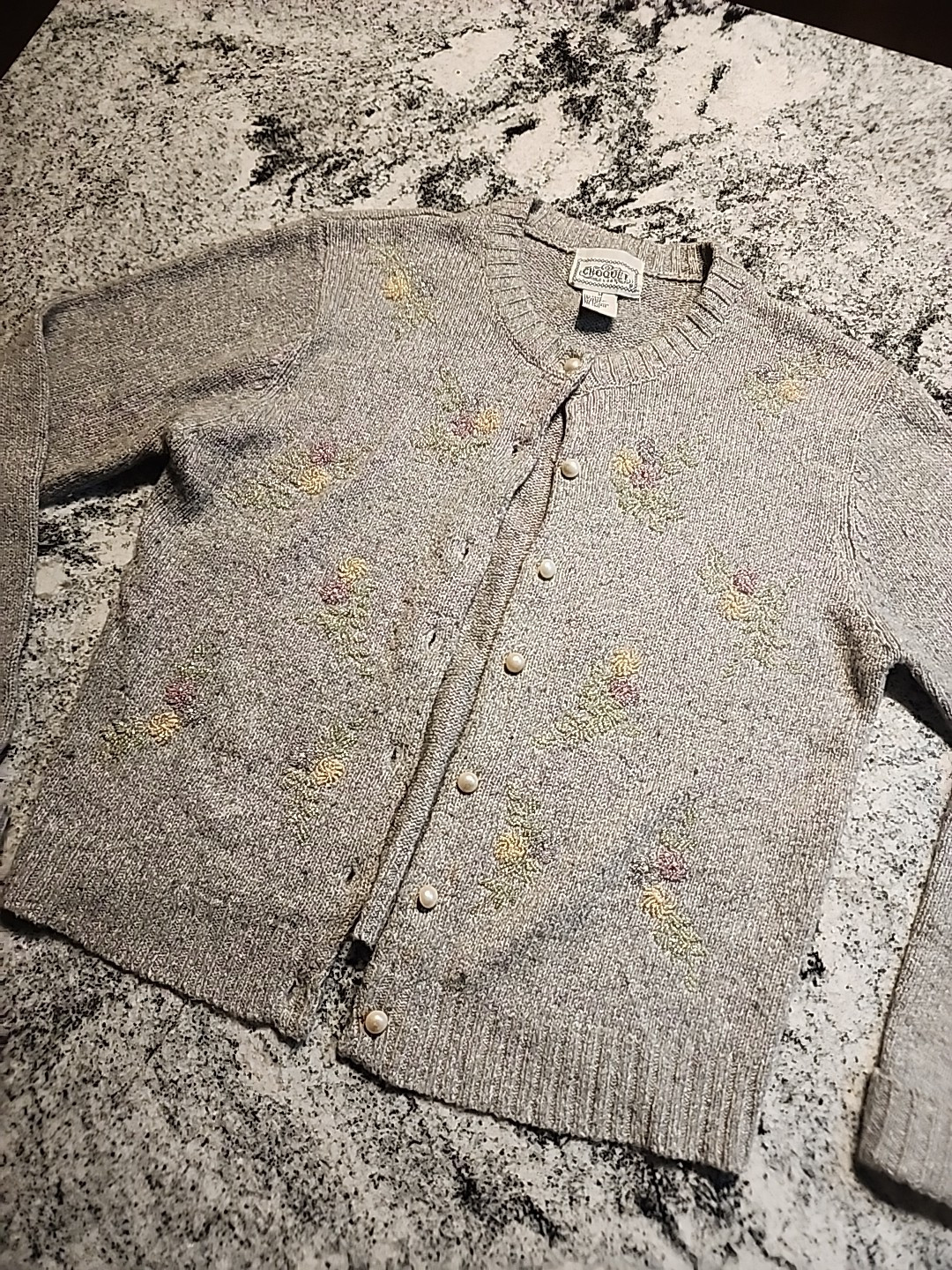 Vintage Croquet Club Gray Beaded Cropped Cardigan Ramie Lambs Wool Meduim C5