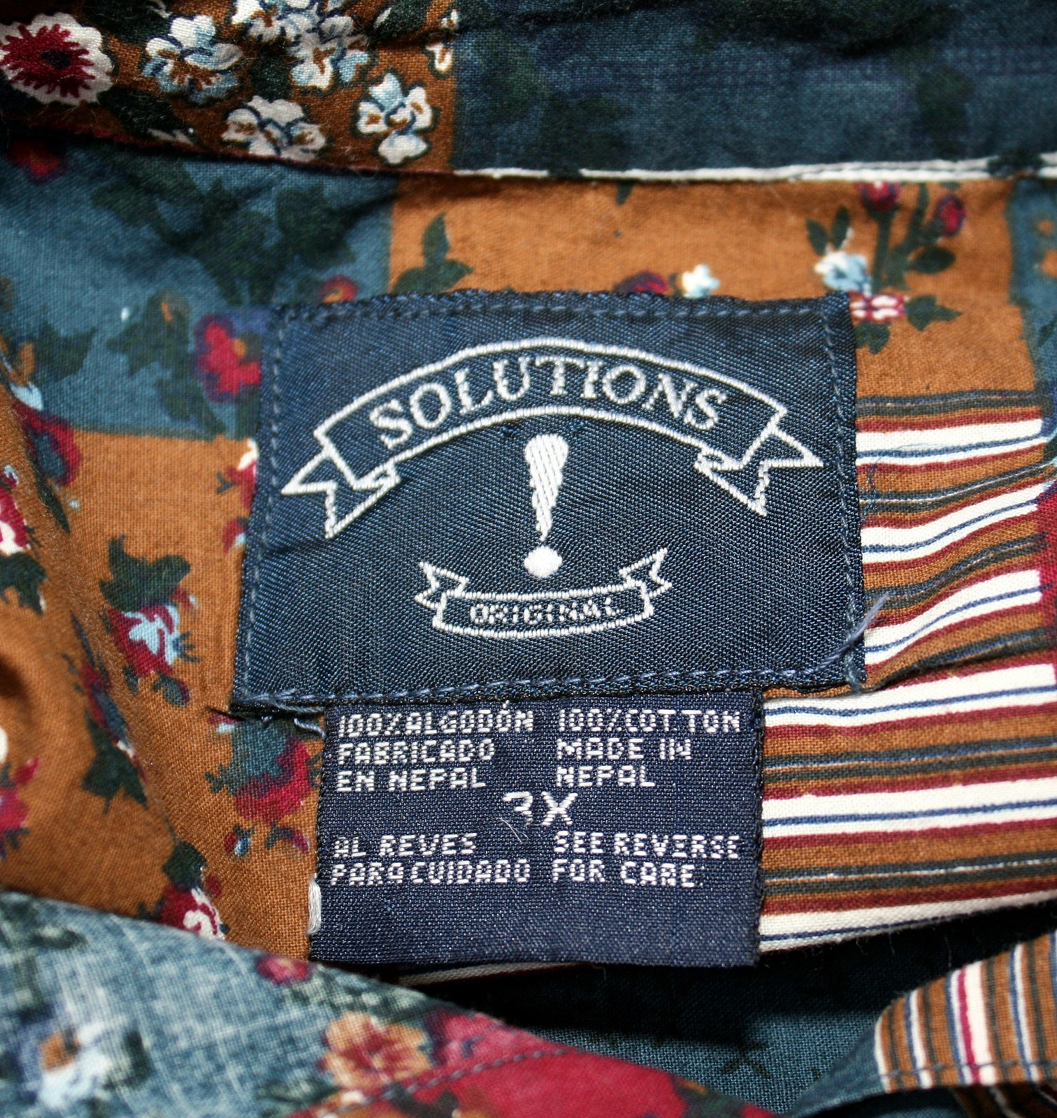 VTG SOLUTIONS! Casual Top Blouse Plus 3X Long Sl Multicolor Patchwork Print #03