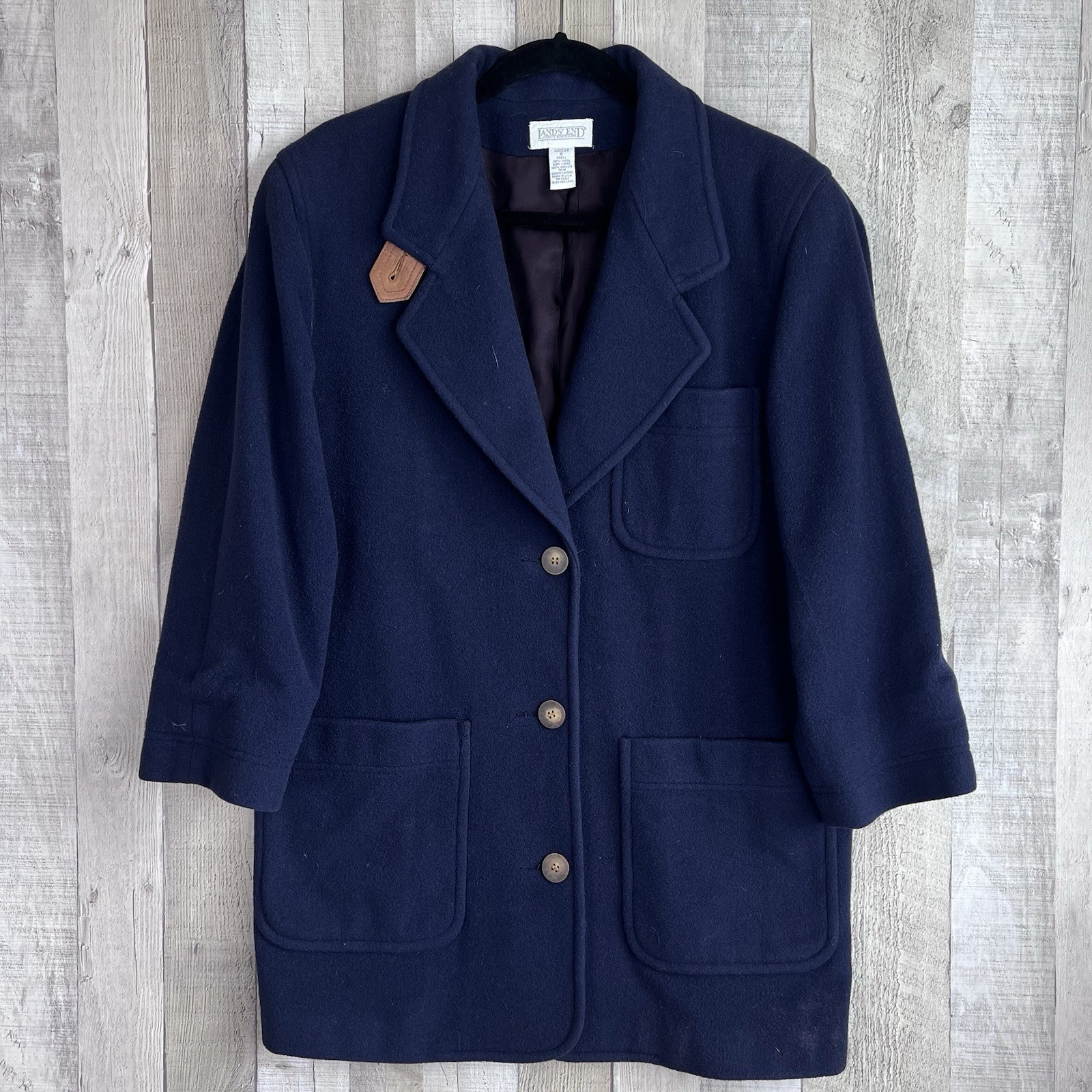 Vintage 80s Lands End Direct Merchant Wool Blazer Women Size 6 Navy Jacket USA