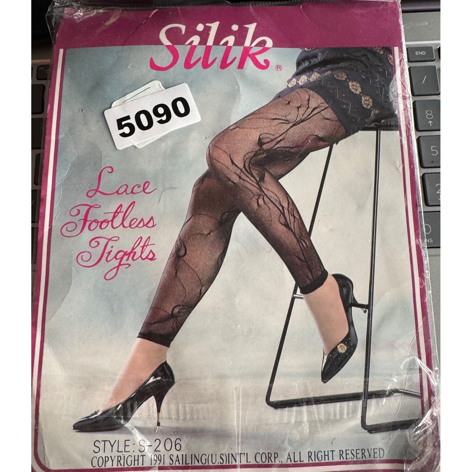 Vintage Silik Womens Lace Footless Tights Large White Floral Mesh Romantic 90s
