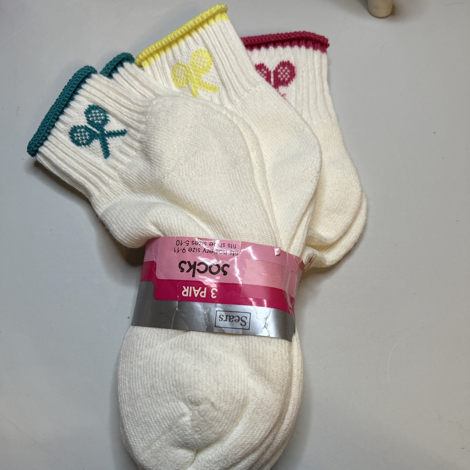 VTG 3 Pack Socks Sears 80s 9-11 Ankle Tennis Orlon Acrylic Nylon Womens NOS 90s.