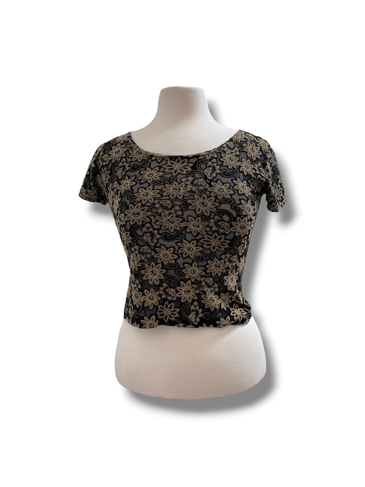 Vintage 90s Pola Fashion U.S.A Mesh Daisy Floral Top Size S/M Y2K