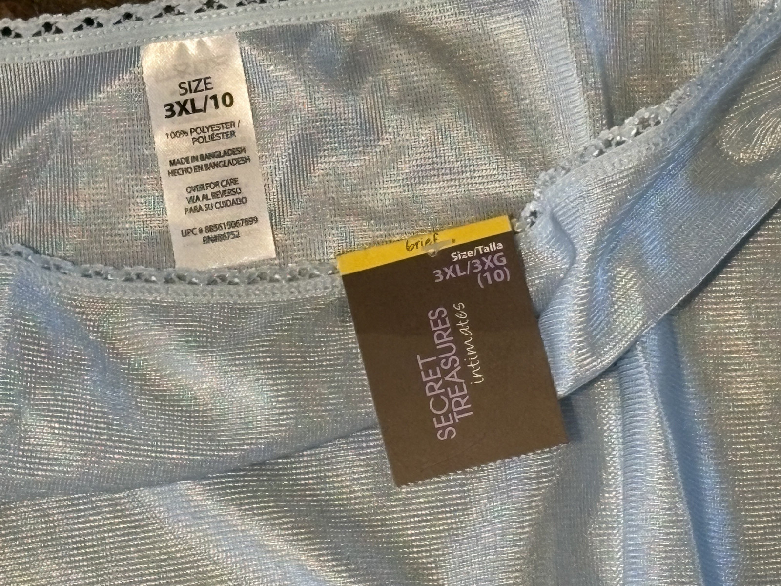 SECRET TREASURES 10/3XL BABY BLUE Silky Hi Shine SATIN Brief Panty NWT Vintage