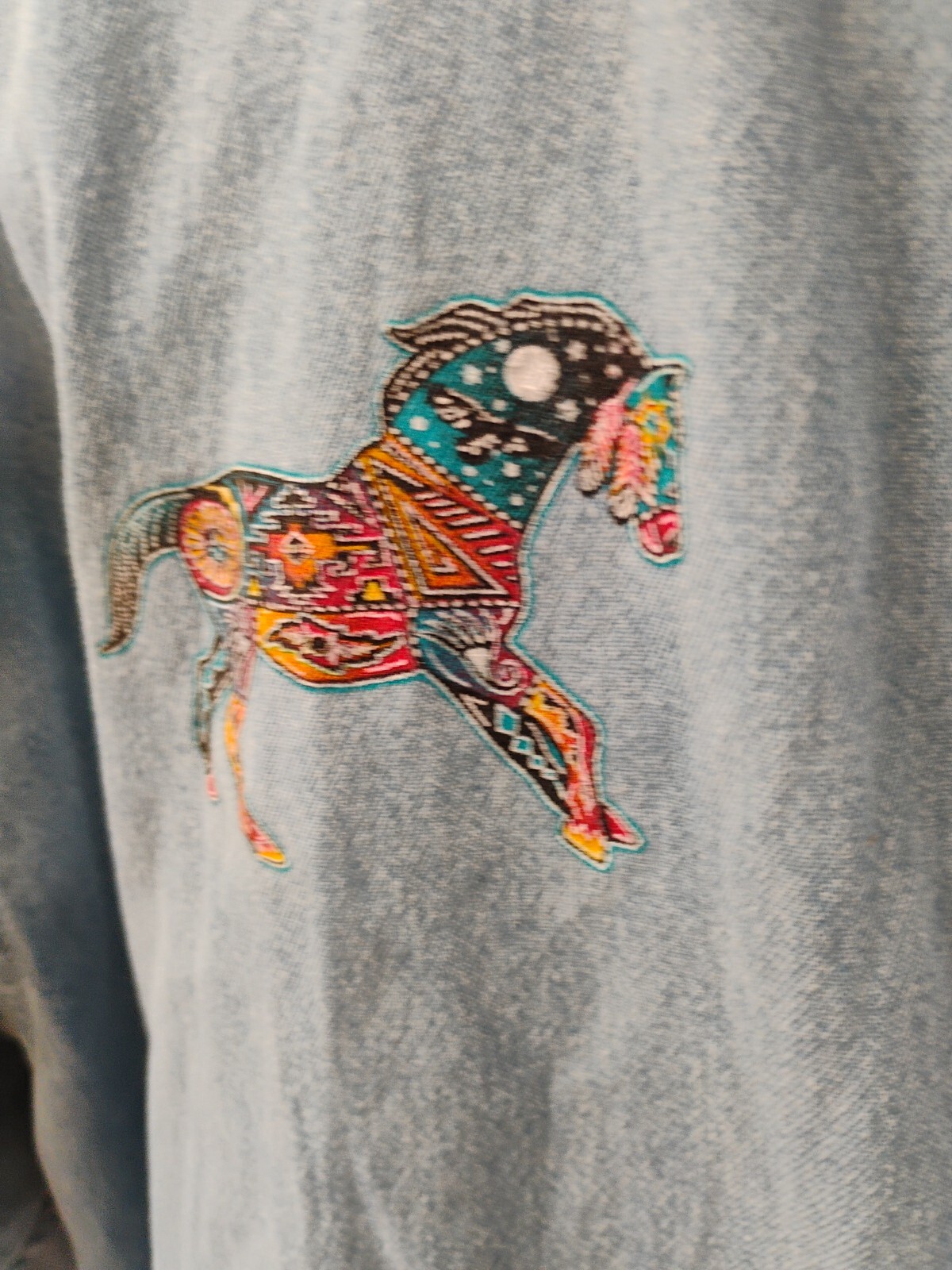 Horse Denim Shirt Adult XL Blue Equestrian Men Tribal Men 90s VINTAGE