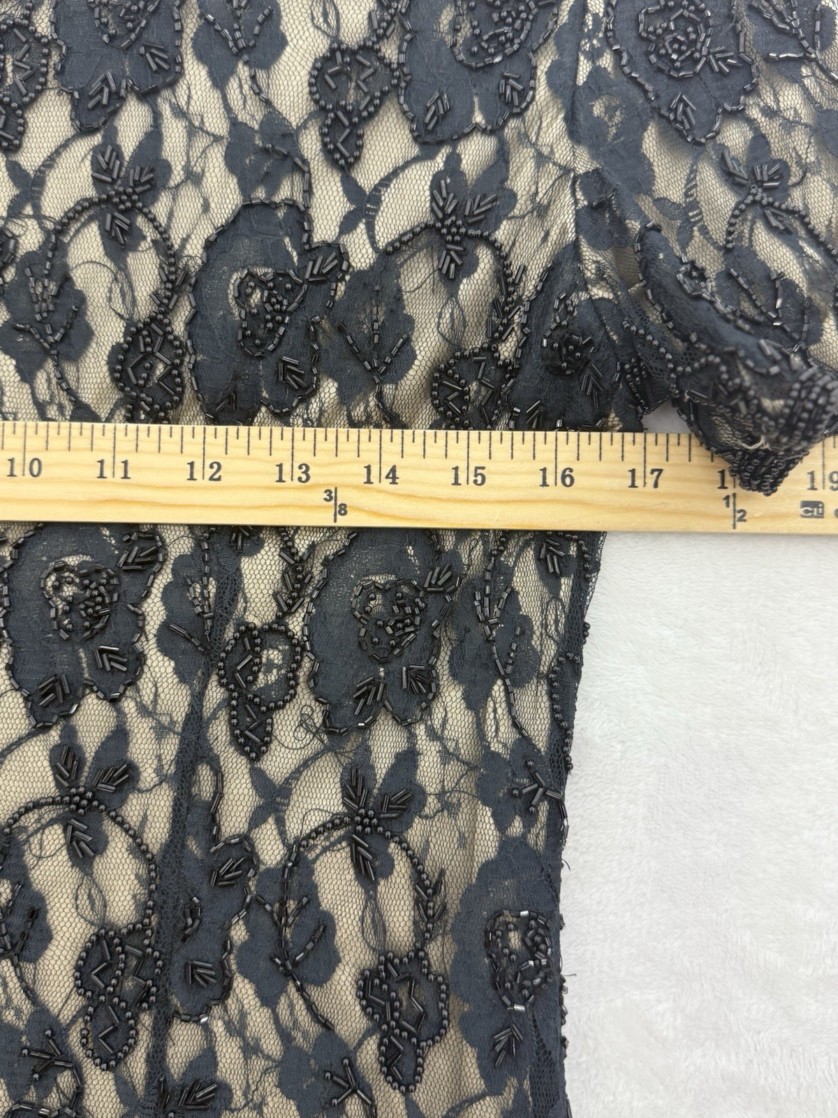 Vintage Black Lace And Nude Dress Beaded By Brilliante J.A. Size Small