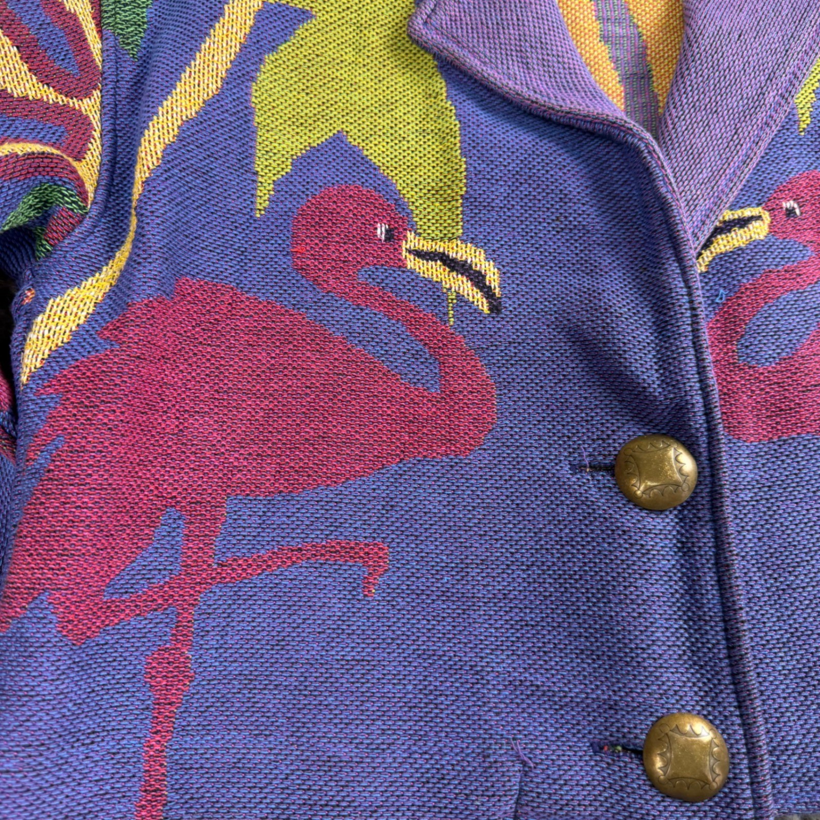 Painted Pony Tapestry Jacket Womens Large Flamingo Tropical Vintage 90s Cropped