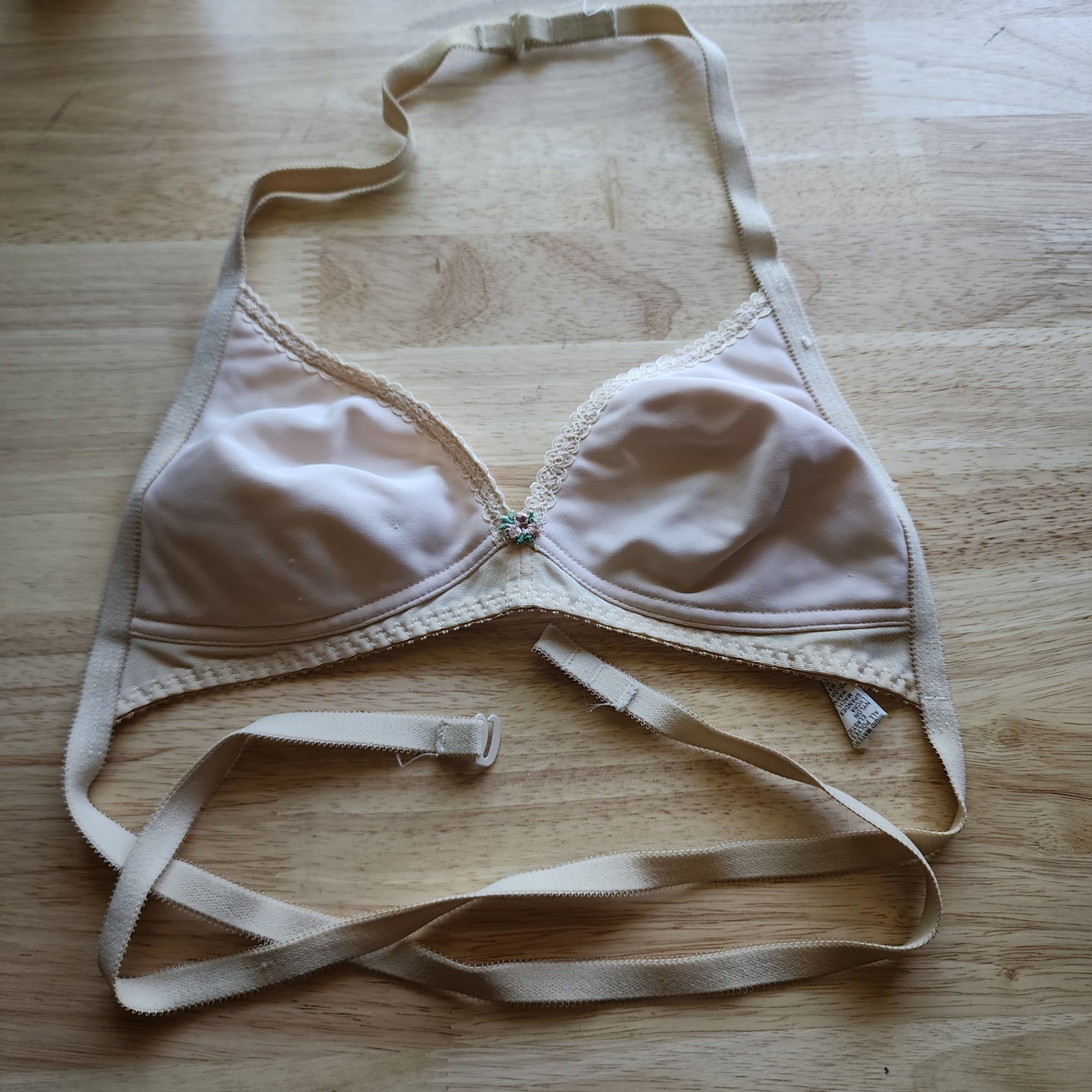 Vintage Formfit Rogers Beige Halter Wrap Around Bra 34B Made in USA 12094