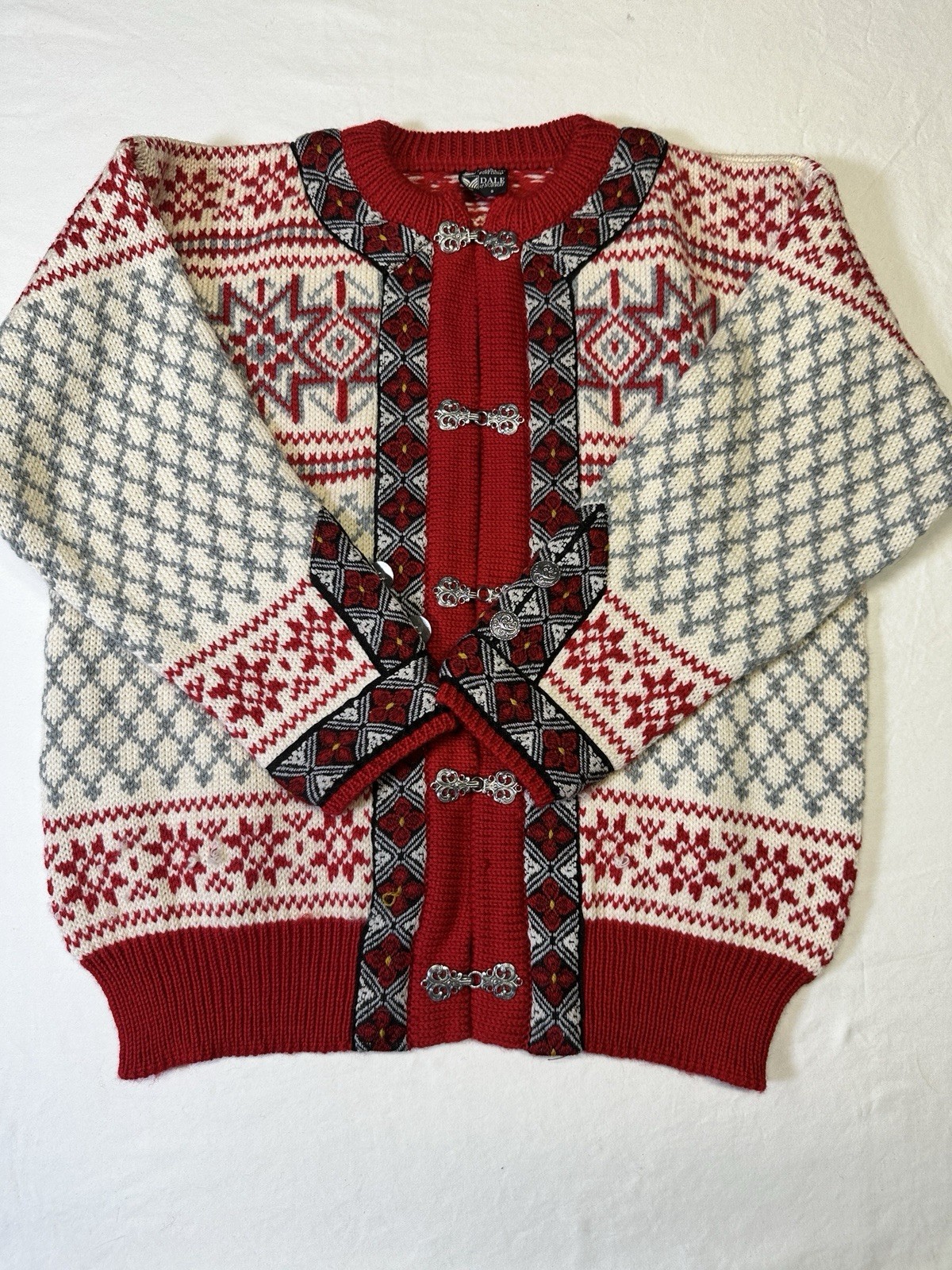 Dale of Norway Wool Cardigan Sweater Red White Nordic Knit Size S