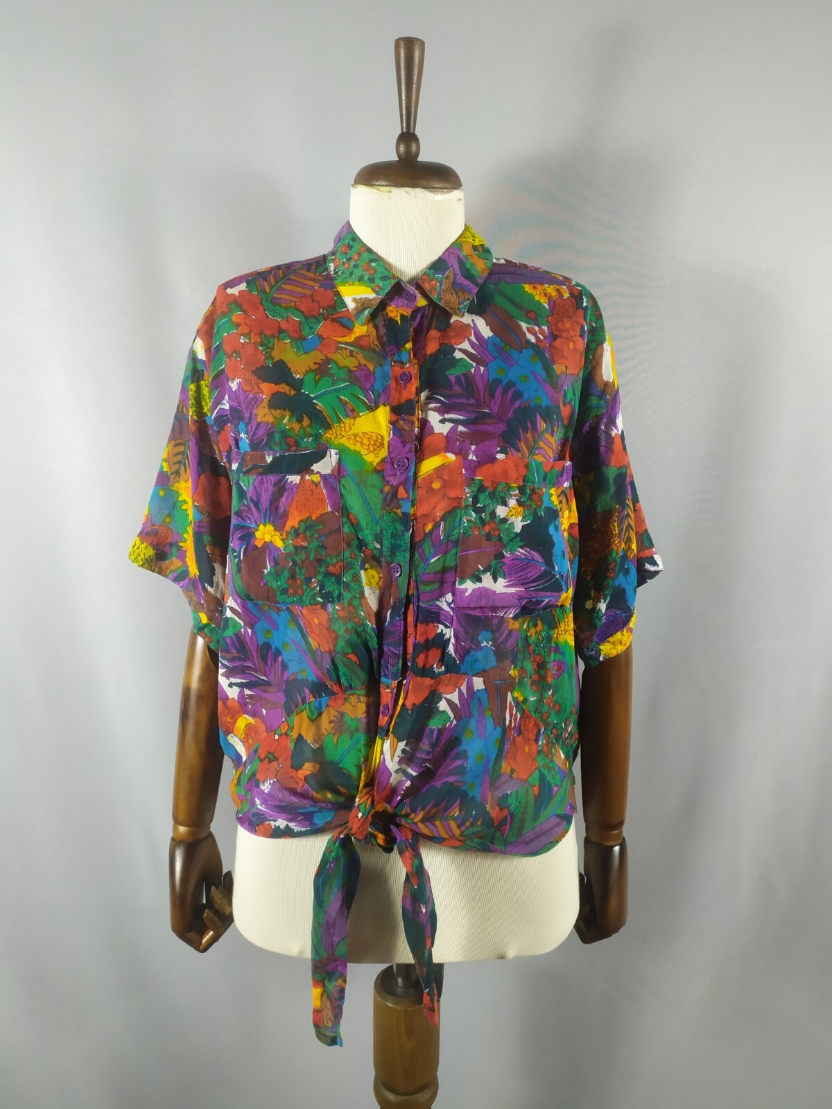 Vintage Blouse Shirt Button Down Viscose Multicolor 1990s