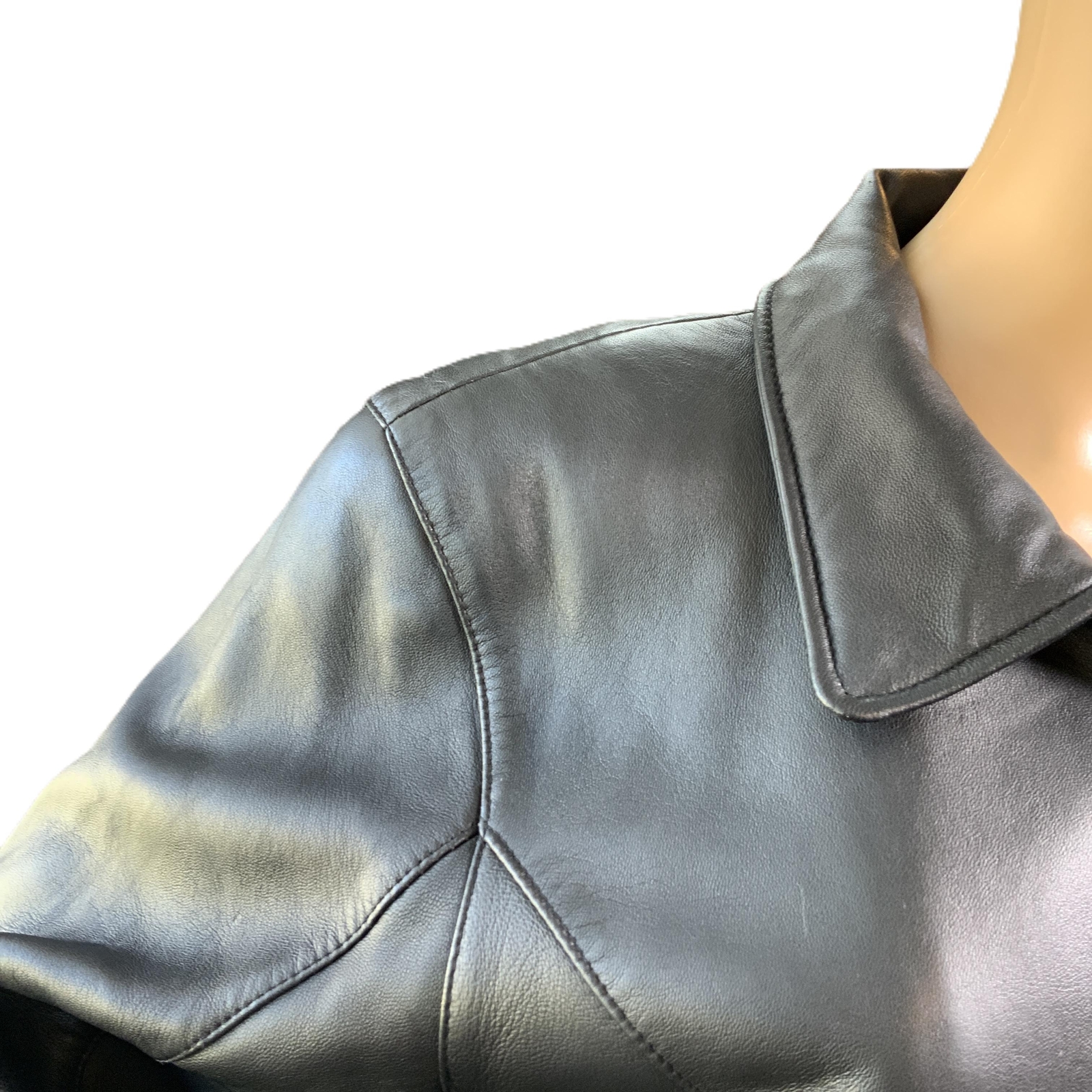 Burks Bay Black Zipper Closure Collared Leather Jacket Size Medium Vintage 90’s