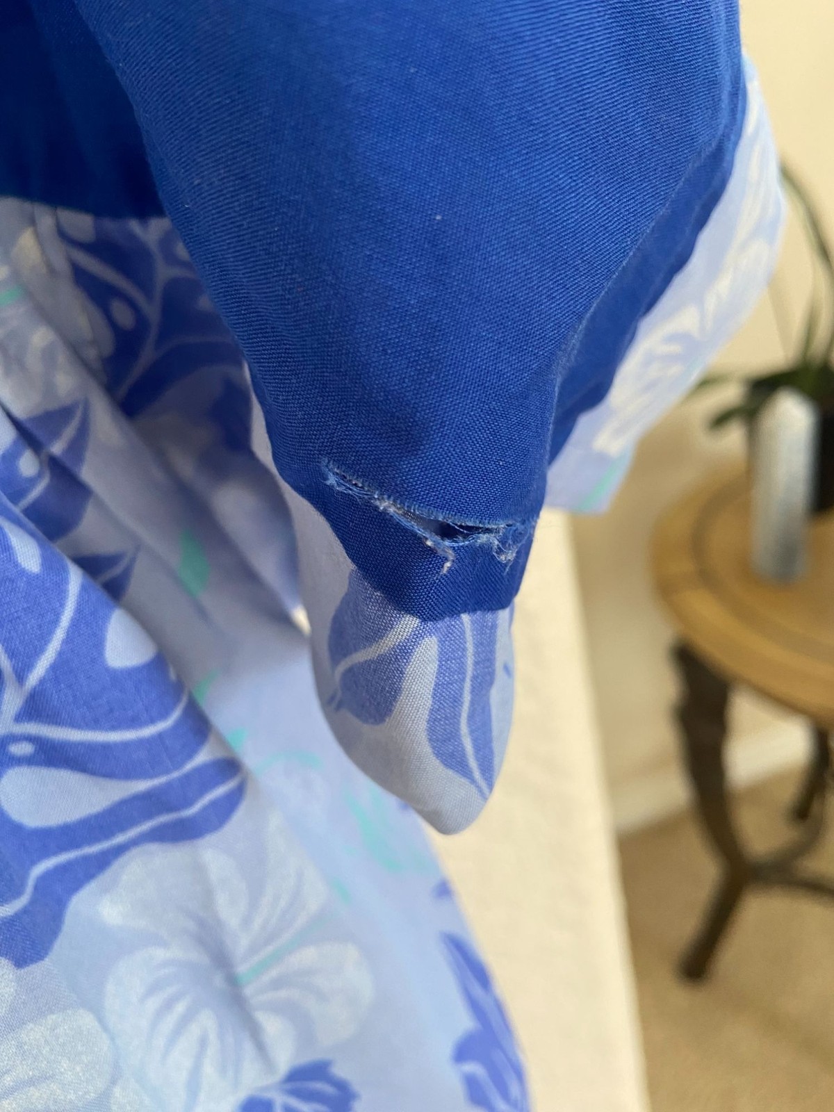 Vtg Carol Bennett MuMu Caftan Hawaiian Aloha Blue Floral c1970’s