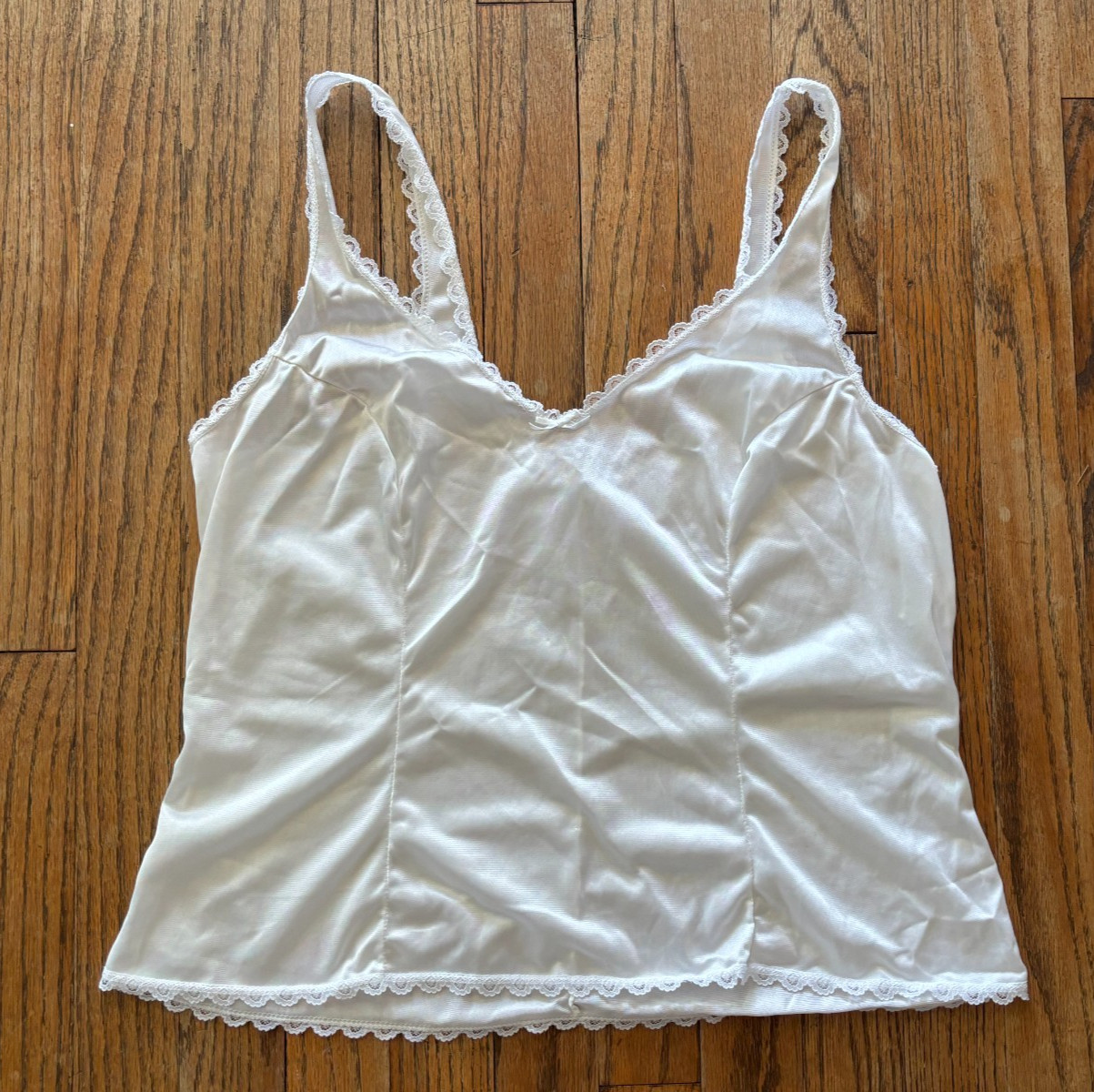 Vintage 70s 80s Adonna White Camisole Nylon Lingerie Top Made in USA Large 38