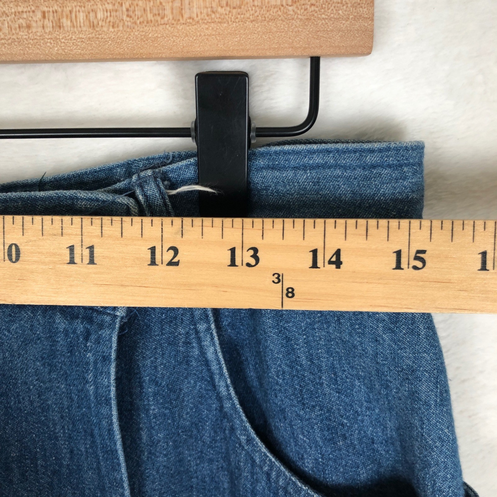 VTG Bushwacker USA Denim Wrap Midi Skirt Sz 14 Medium Wash Blue Jean Western