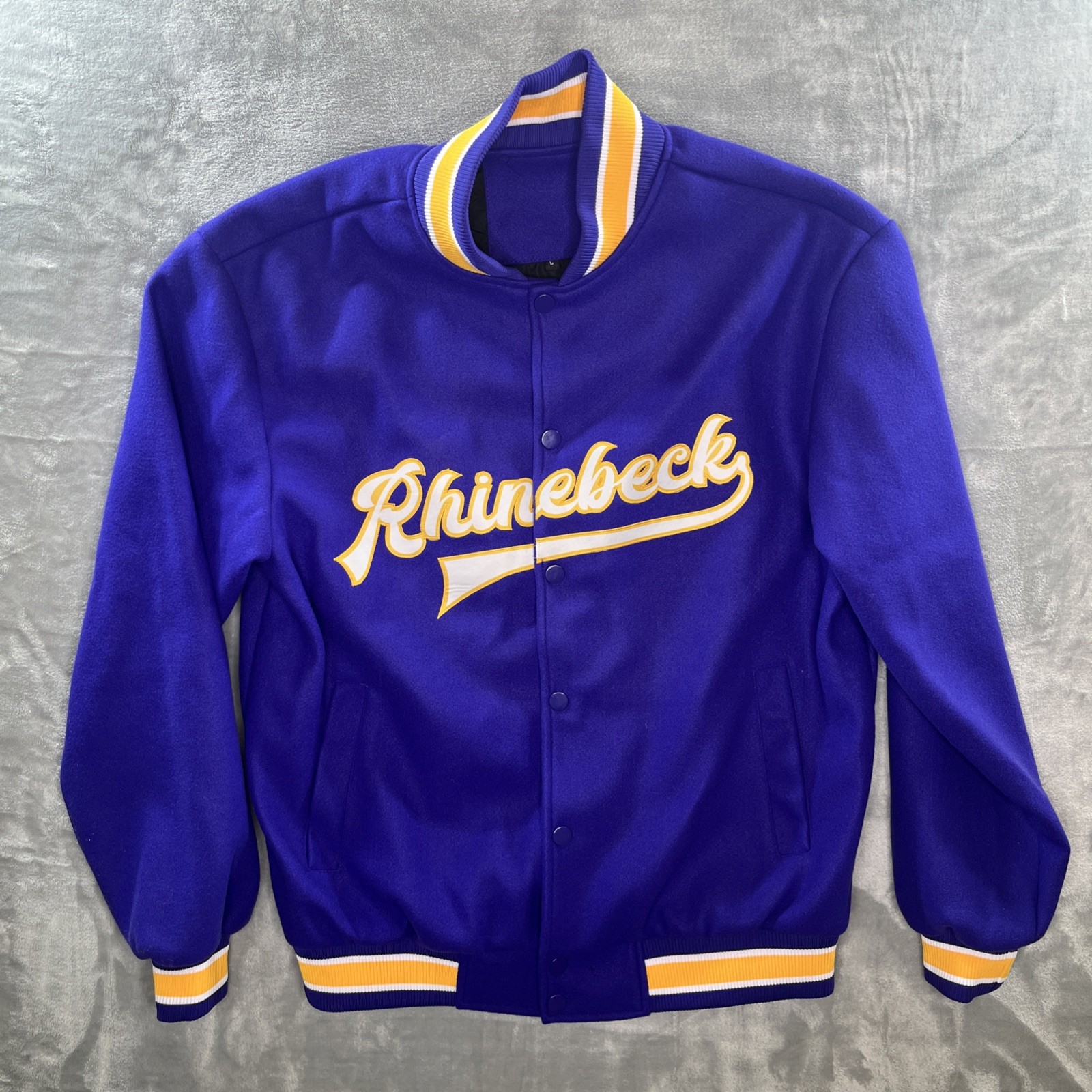Rhinebeck NY High School Purple Yellow Letterman Stitched Button Jacket Large