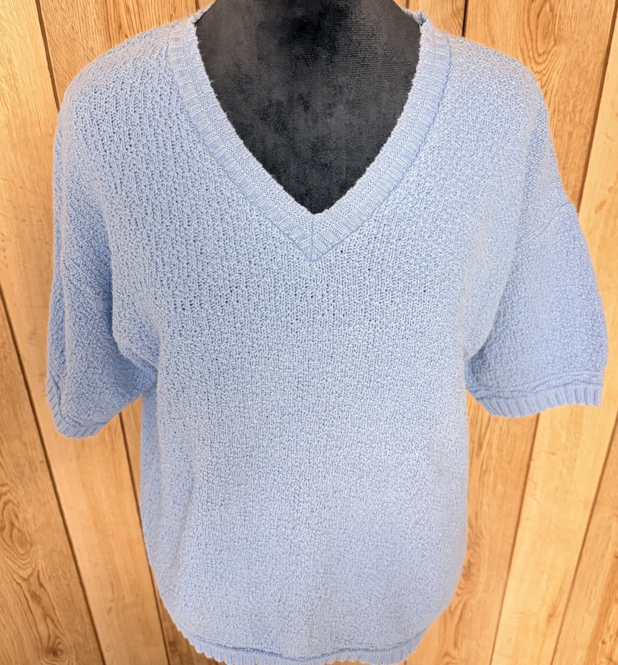 TR Bentley Vintage knitted Short Sleeve Sweater In Cornflower Blue Womens Size S