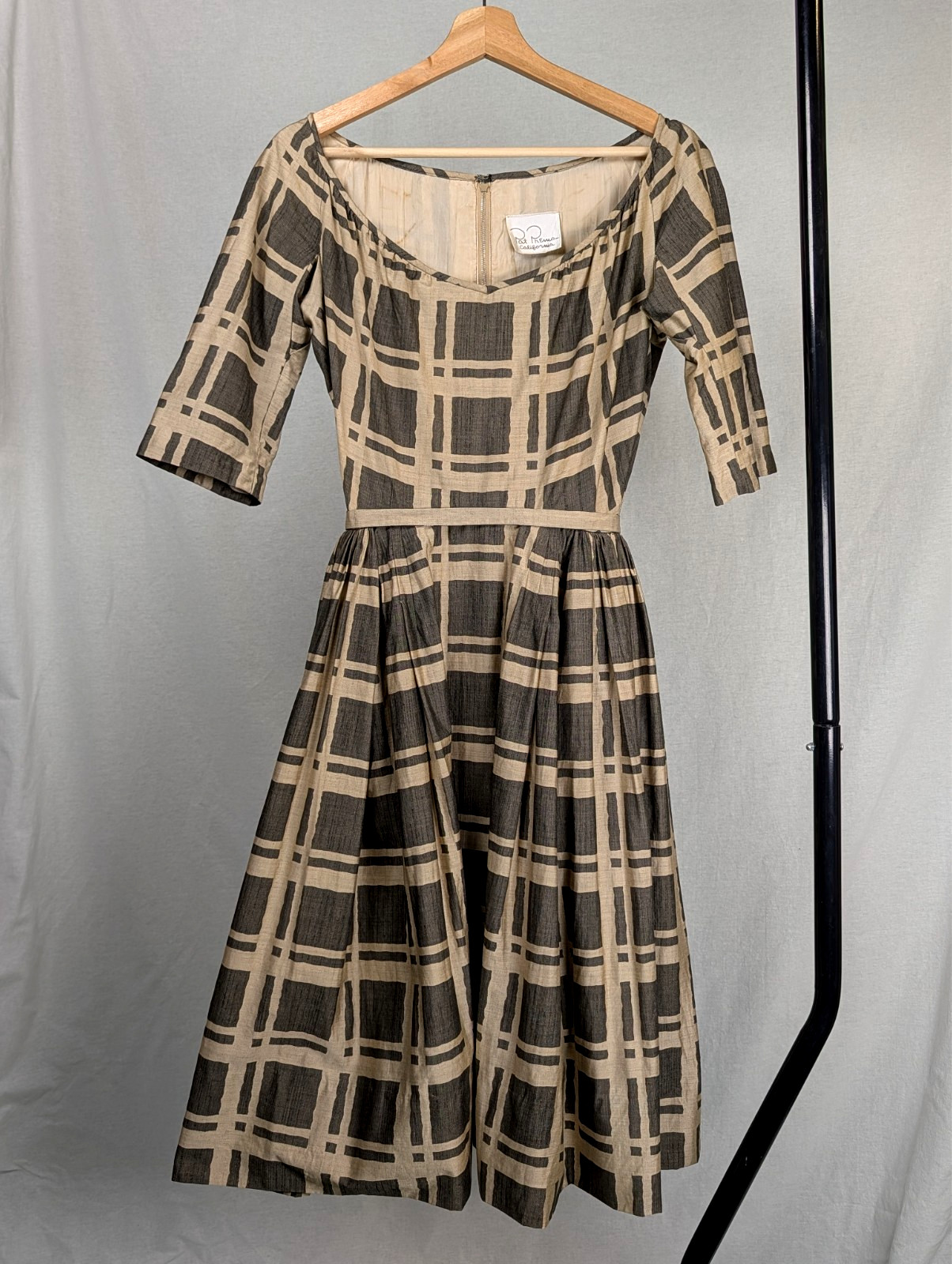 Pat Premo California Vintage Dress Bold Graphic Windowpane Plaid, c. 1950 sz XS