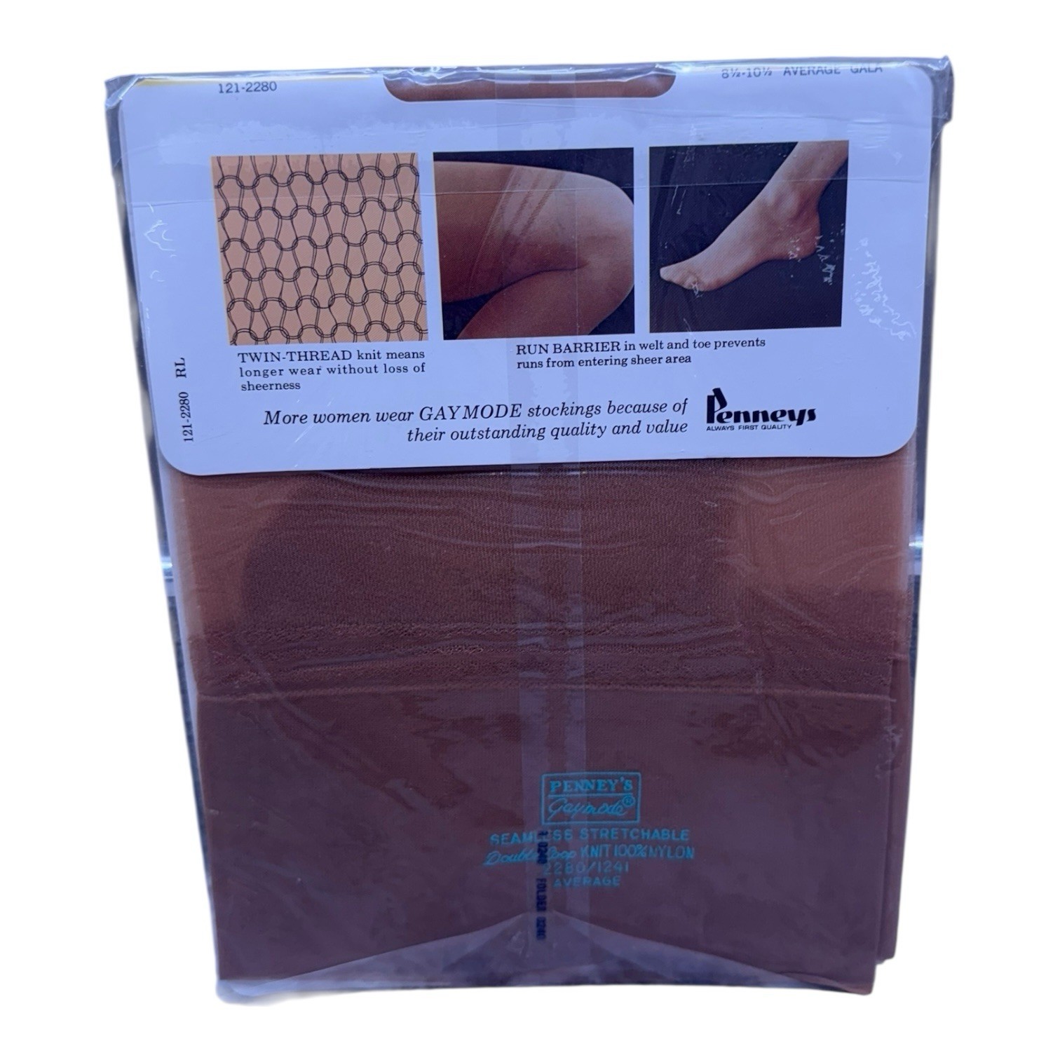Vtg Gaymode Twin Thread Seamless Sheer Nylon Stockings 8 1/2-10 1/2 Average Gala