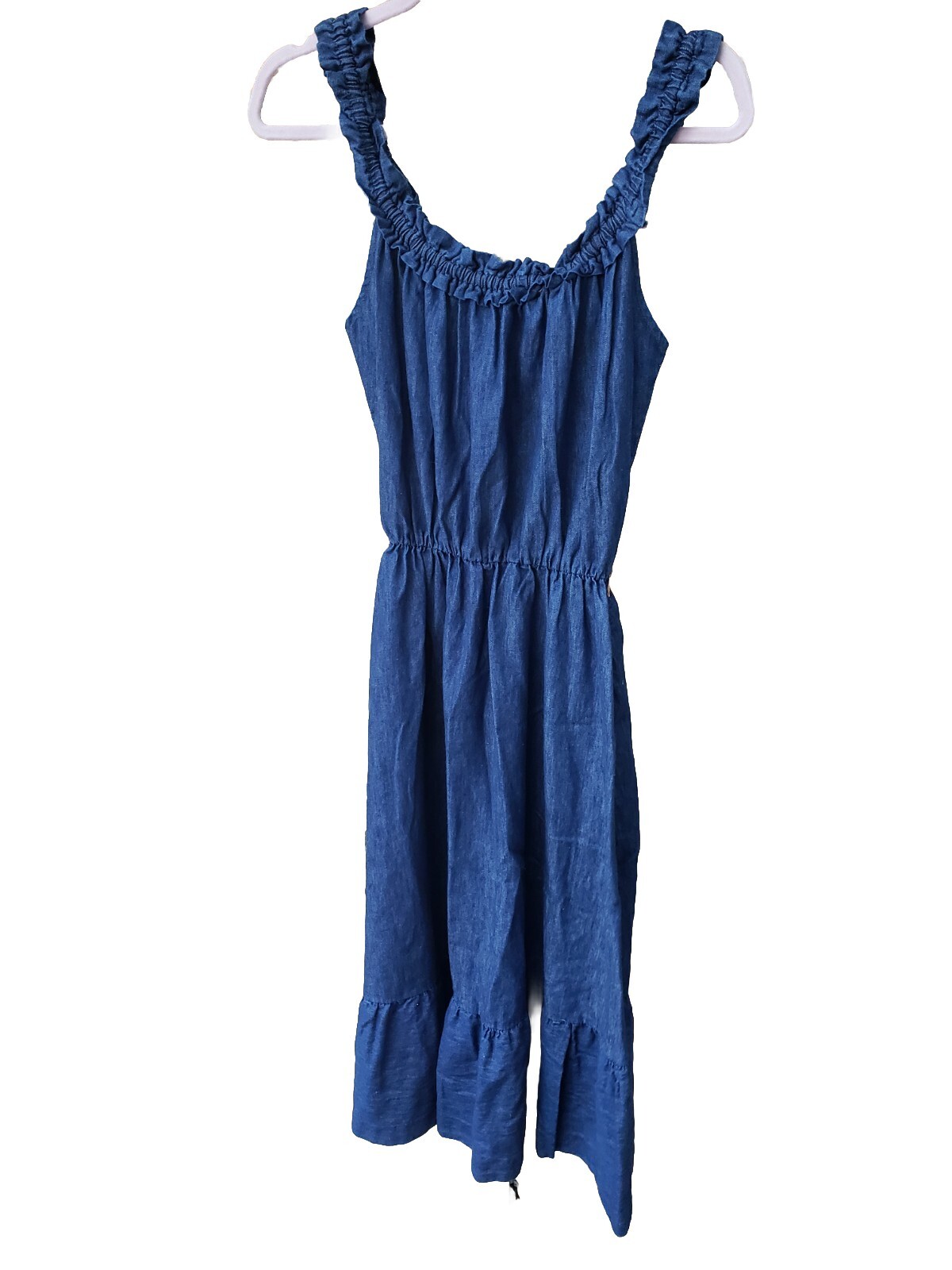 VTG 70s PBJ Dark Blue All Cotton Denim Sundress Juniors Sz 3 Cowgirl XS? FLAWS