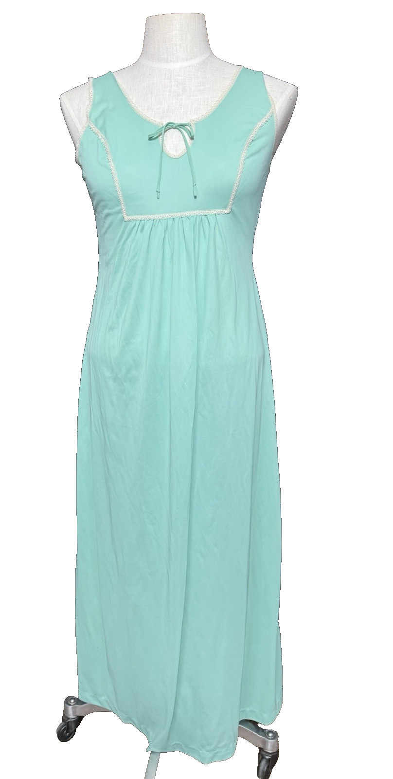 VTG 70s Dutchess 'Individually Yours’ US Made Teal Nightgown Coquette Lace M