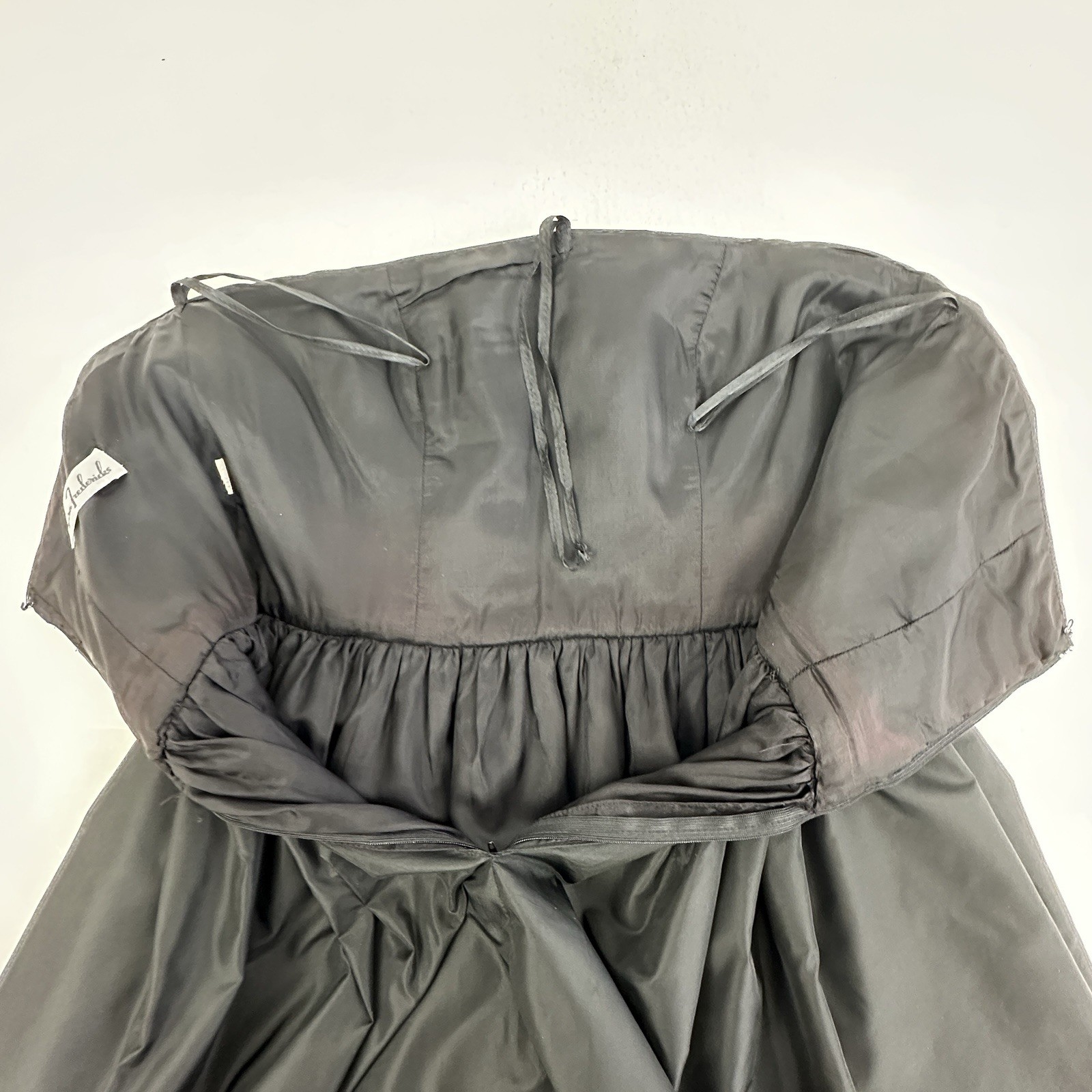 Vtg Sara Fredericks Black Strapless Taffeta & Lace Dress w/Lace Top S/M /cb