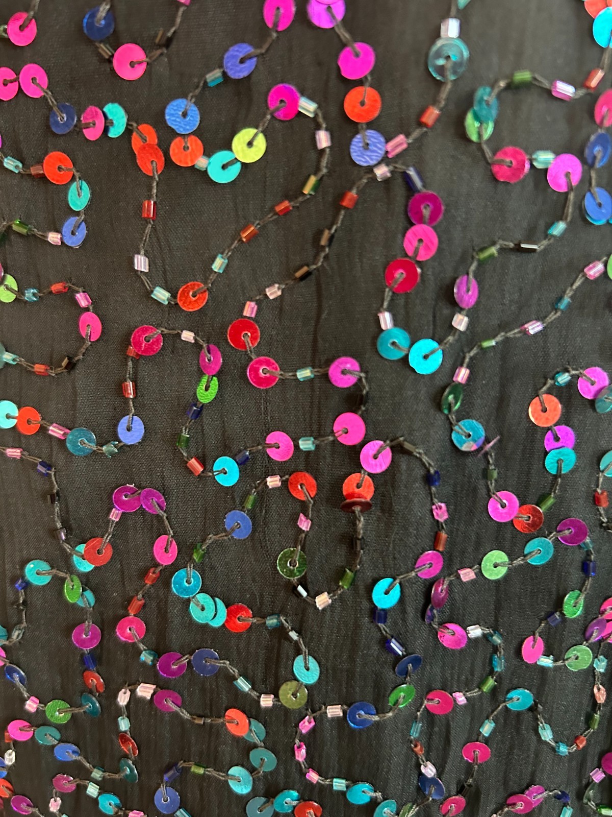 Mark & John 80’s/90’s Multi-Color Sequin 100% Black Silk Vintage Dess