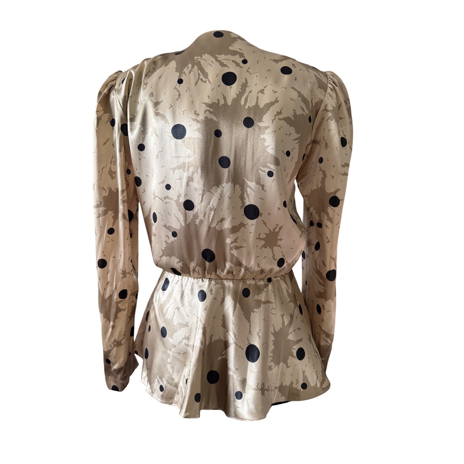 Vintage Damon Women’s Petite 80s Polka Dot Peplum Blouse Satin Size 6 Retro