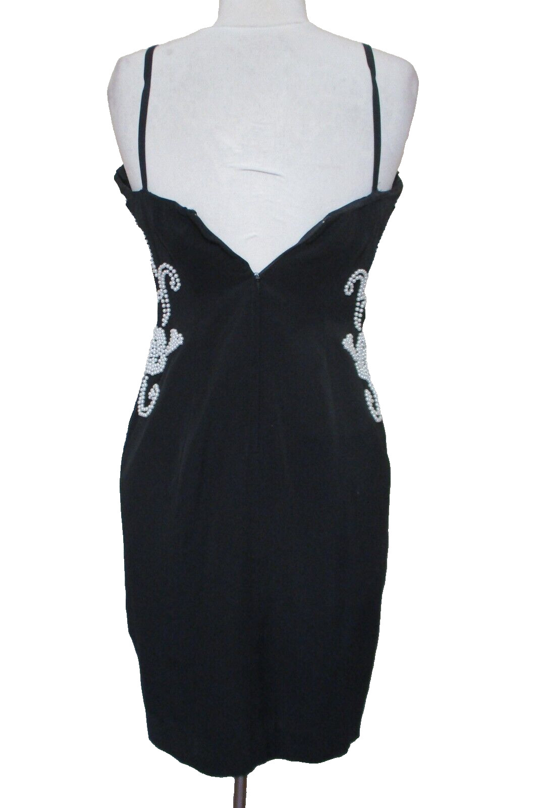 Vintage Casadei Cocktail Dress XS Women Black Tri/Poly White Pearl Beads