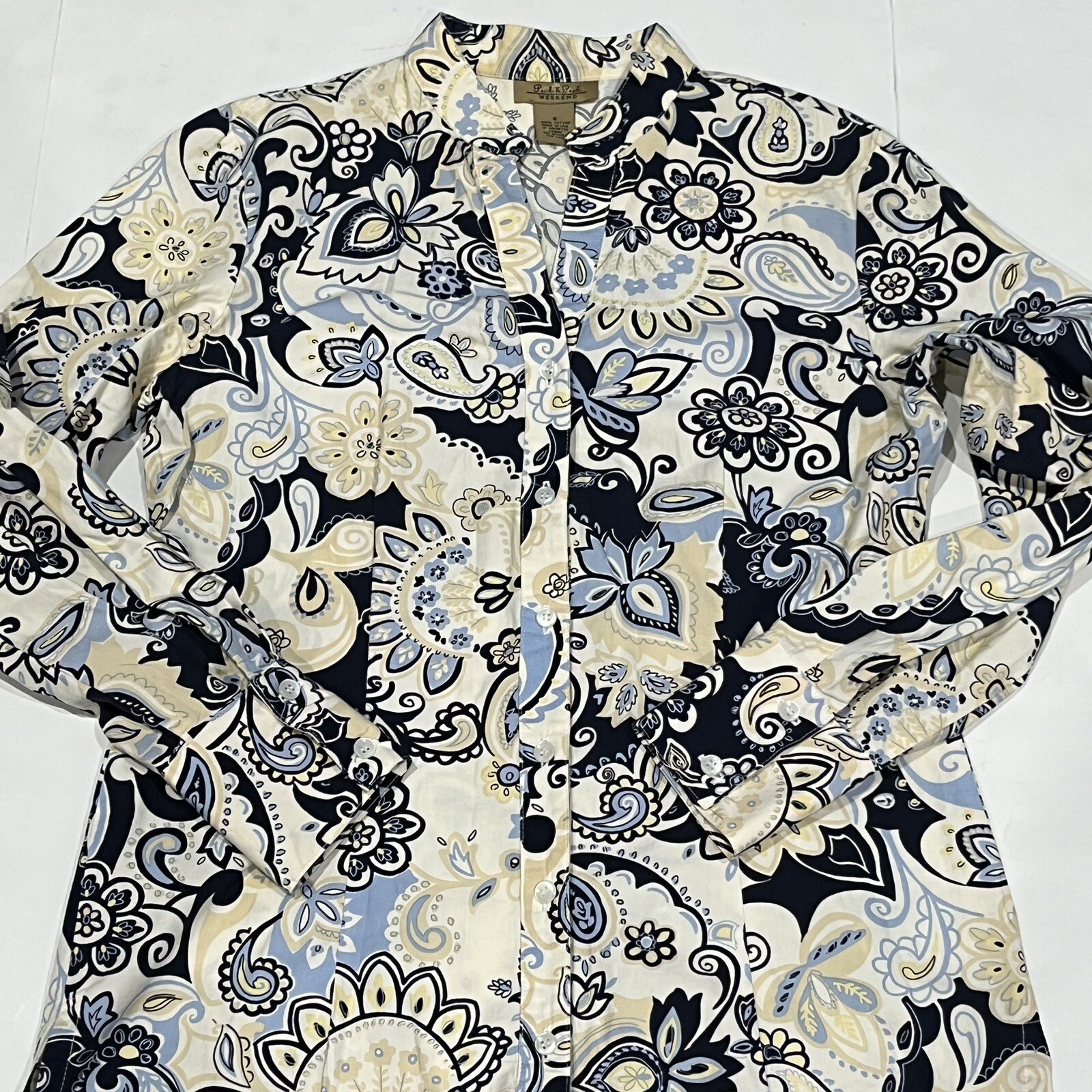 Vintage 70s Peck And Peck Weekend Floral Paisley Long Tunic Button Up Shirt SZ 6