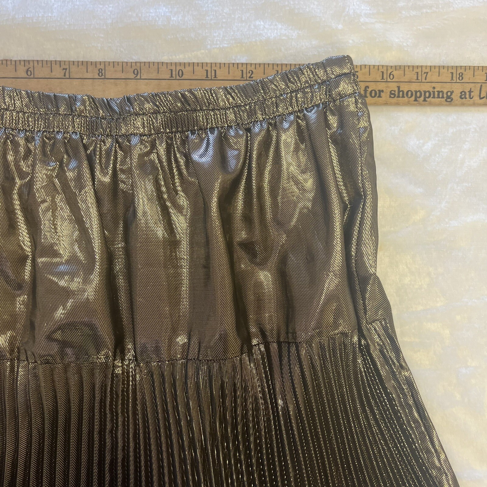 Vintage 80s Chez California Gold Metallic Drop Waist Pleated Skirt Sz 14 EVC
