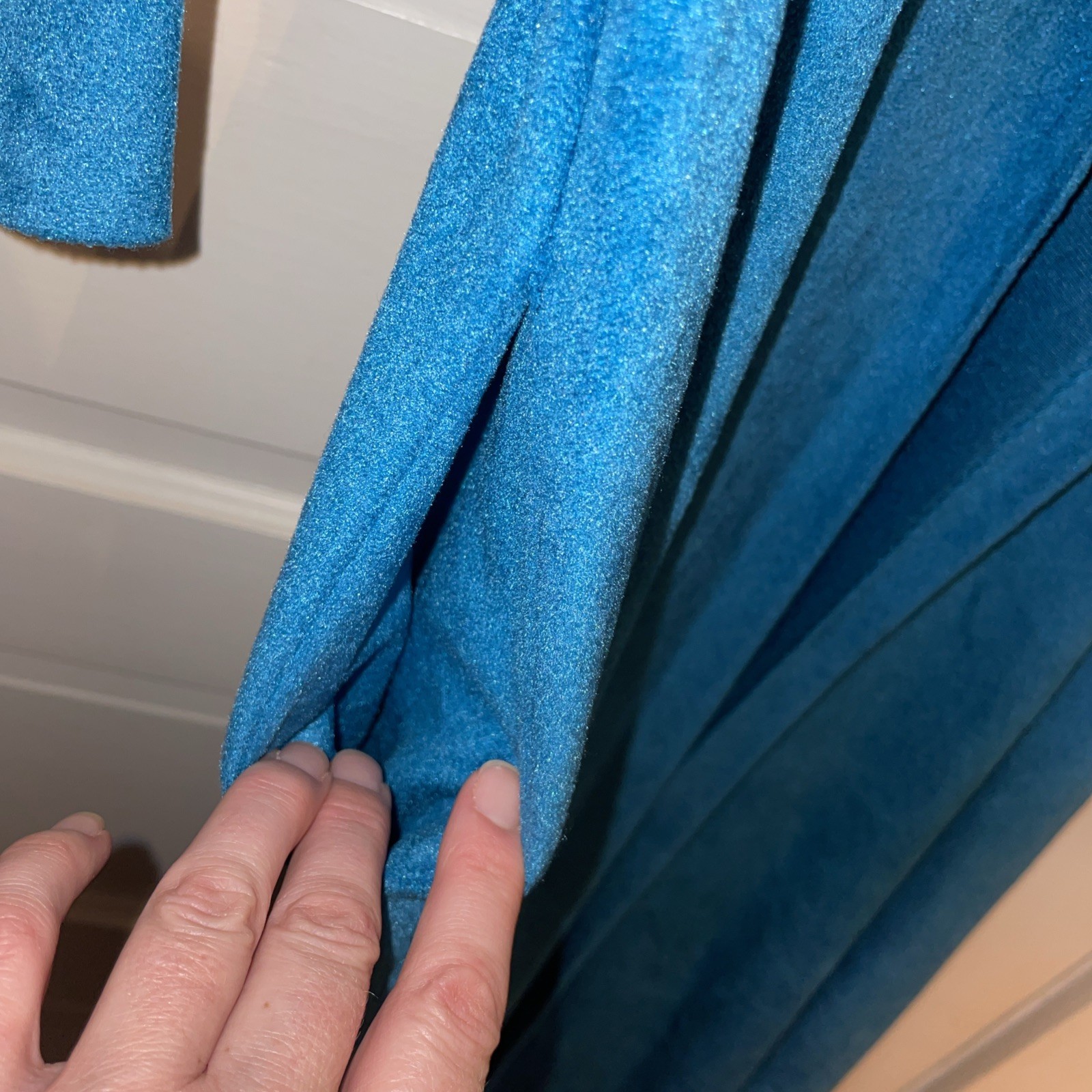 Vintage Teal Velvet Long Housecoat Lace Trim Grandma Granny Nostalgia M 12-14
