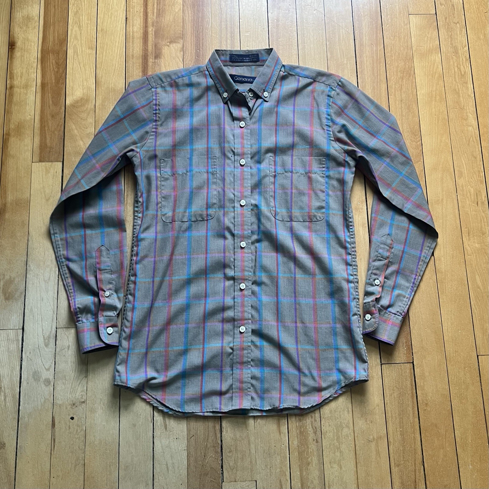 Vintage 70s Multicolor Plaid Brown Button up Shirt with Collar Women Sz – Small