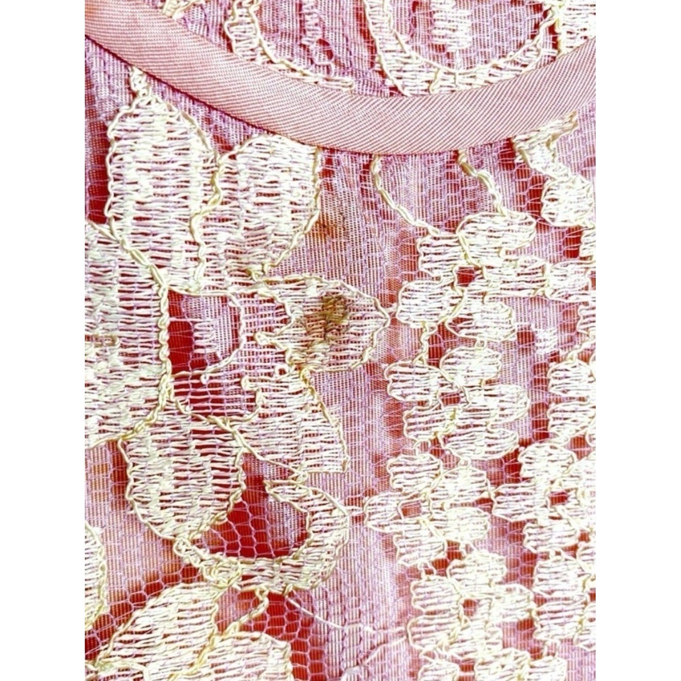 VTG 50s Gloria Swanson Forever Young Pink Lace Belted Party Tea Midi Dress Sz. M