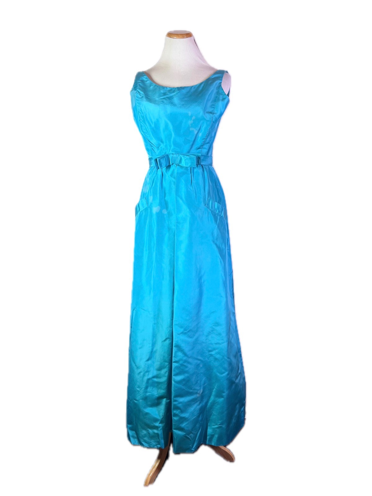 Vintage 50s Henri Bendel Young Timers Sleeveless Blue-Green Gown Pockets *Flaws