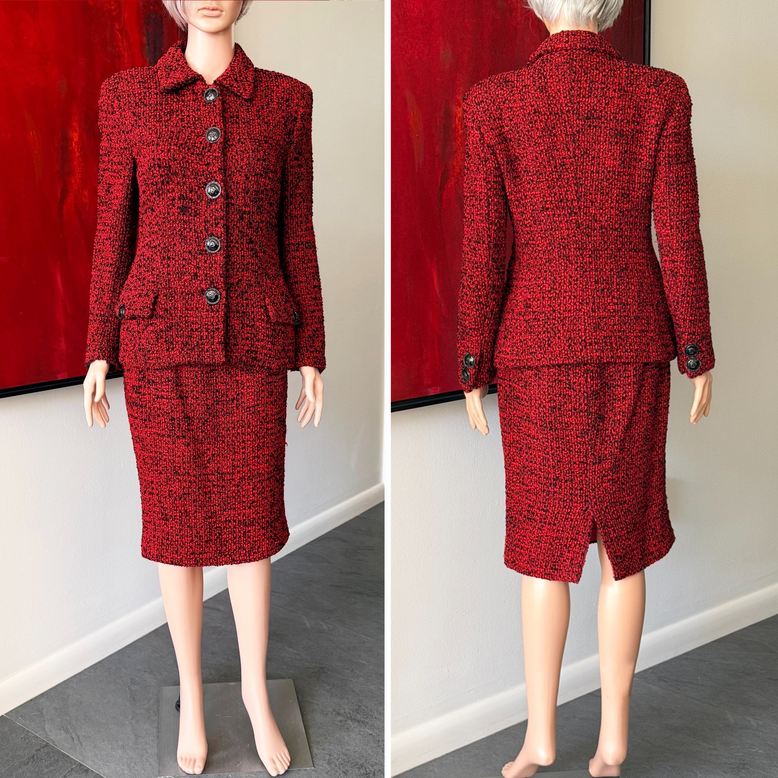 GIANNI VERSACE red wool boucle skirt suit size 42 from F/W 1995/96