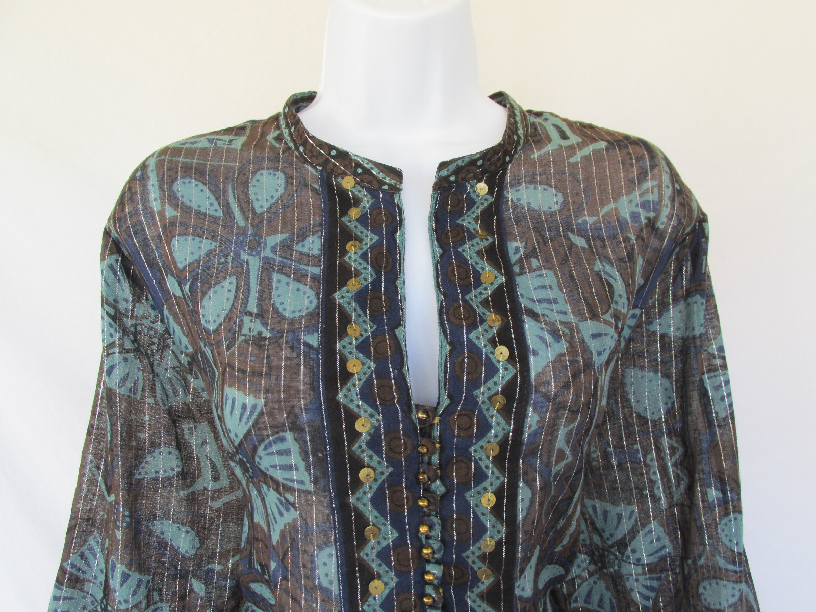 VINTAGE 1990s MILLENIUM COTTON SEQUIN BRASS BUTTON TOP BROCADE THREAD SIZE 18/20