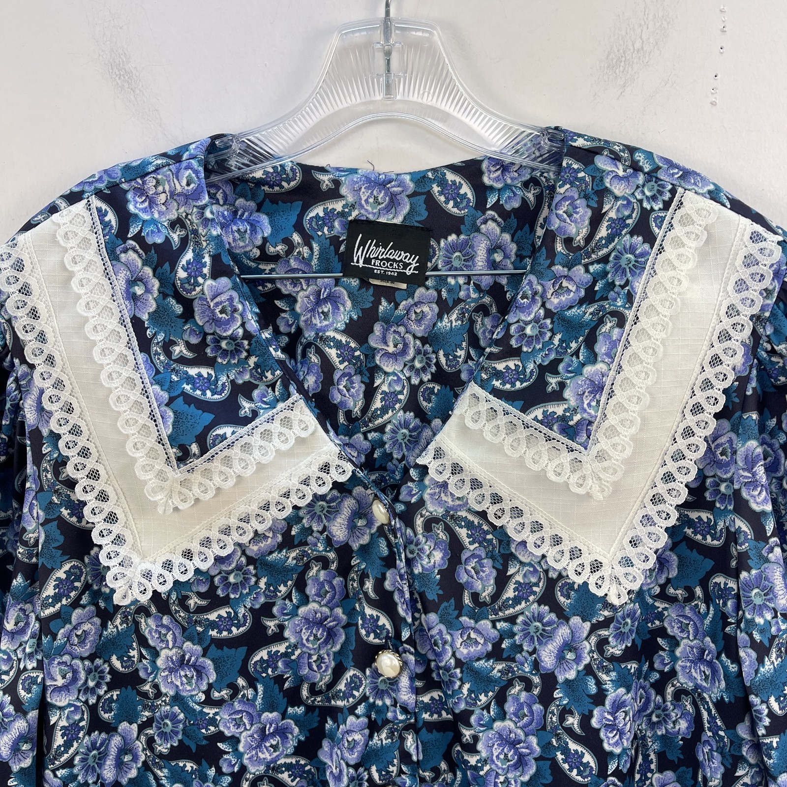 Whirlaway Frocks Blue Floral Long Sleeve Prairie Dress with Lace Collar Size 20