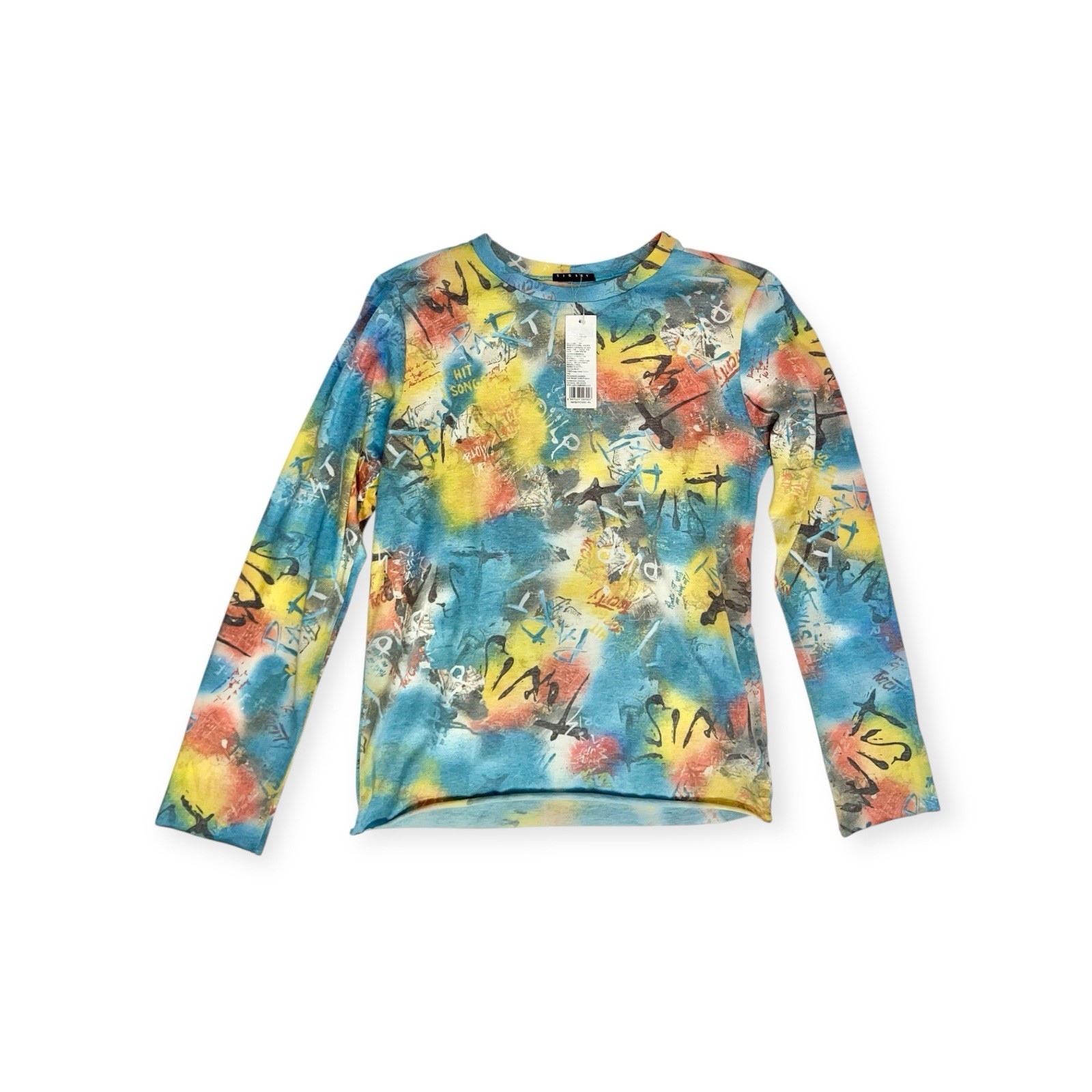 VTG Y2K SISLEY GRAFFITI T-SHIRT TOP RAVE MOD DISCO PSYCHEDELIC CYBER GOTH NWT