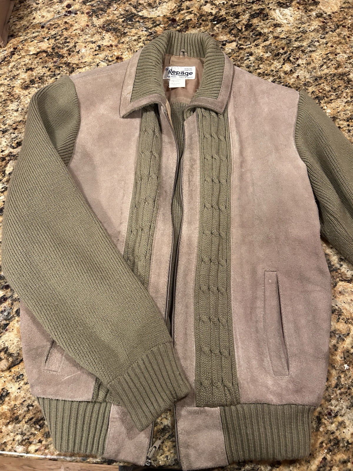 RePage Sweater jacket, Vintage, Olive Green And Brown, Suede, Medium — READ v/